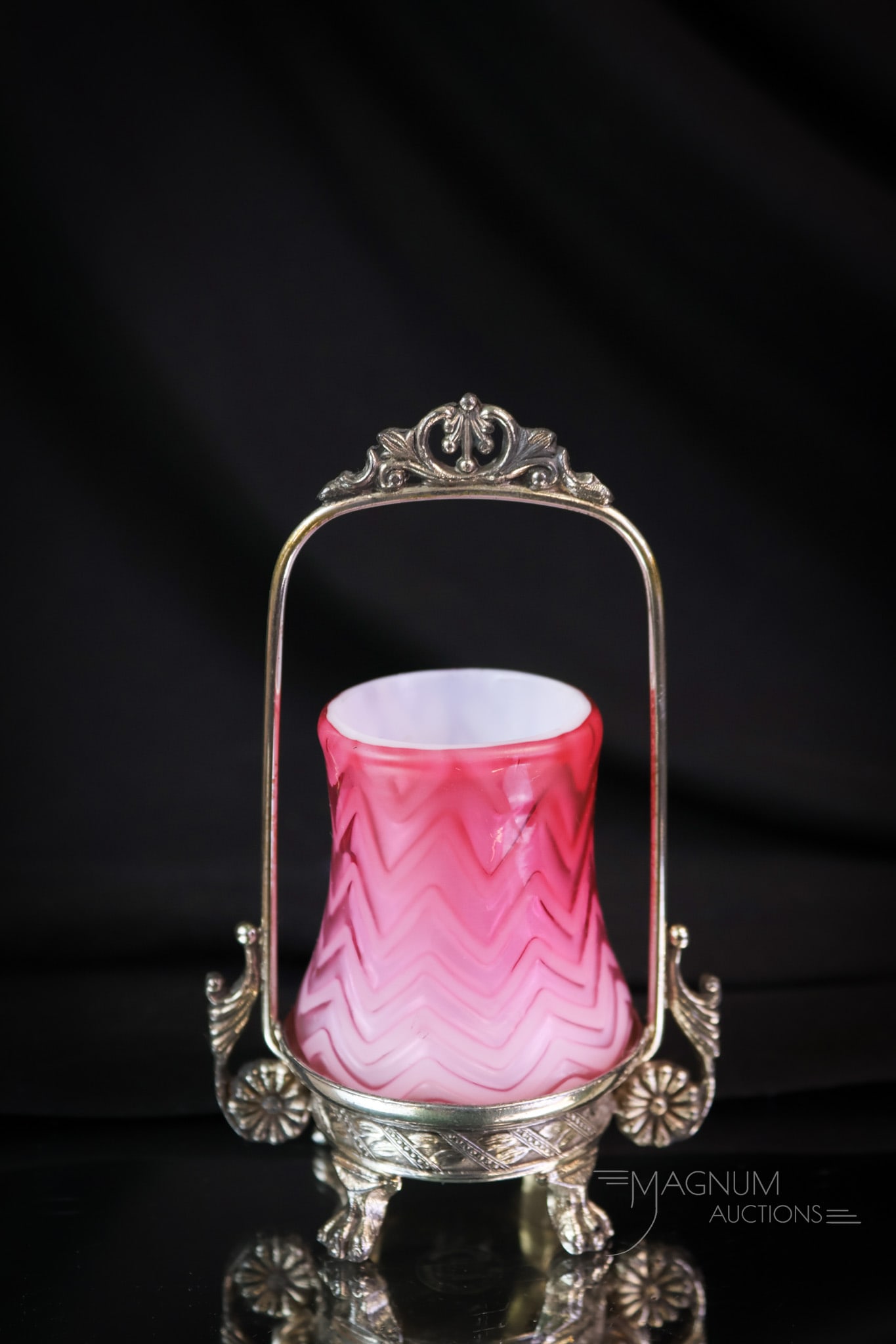 Aurora Silverplate Victorian Herringbone Mother of Pearl Satin Glass Toothpick Holder (1 of 9)