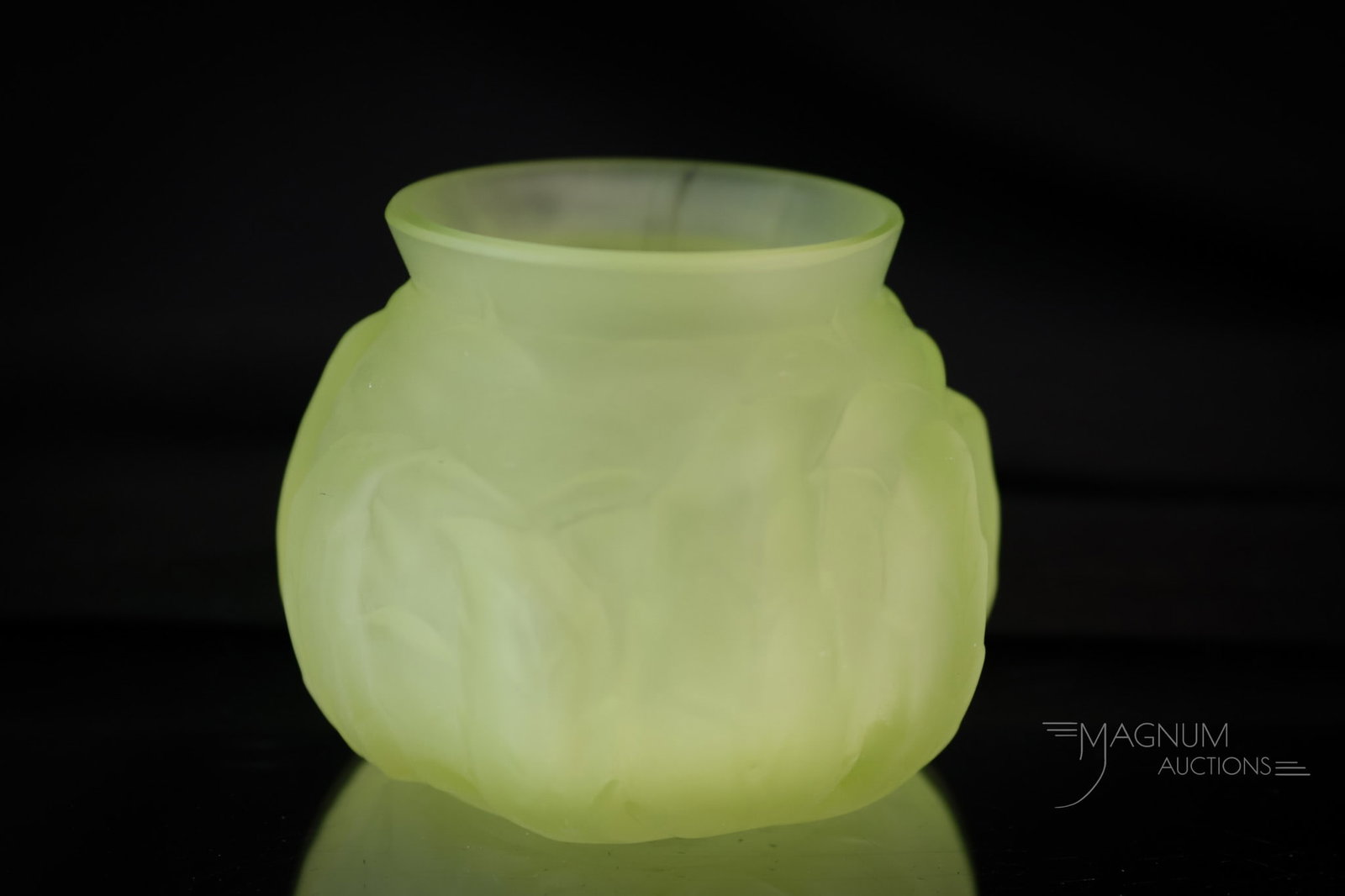 Rare Northwood Uranium Lime Green Vaseline Satin Leaf Mold Toothpick Holder: A rare find in a Victorian toothpick holder. This one is by Northwood in the Leaf Mold pattern. The color is "Lime Green" or uranium-rich vaseline satin glass. Excellent pattern definition on this rar
