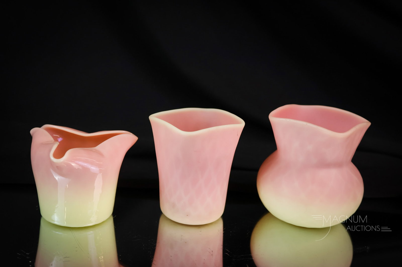 3 pc Lot Mt. Washington Burmese Glass Diamond Quilted Glass Toothpick Holders (1 of 10)