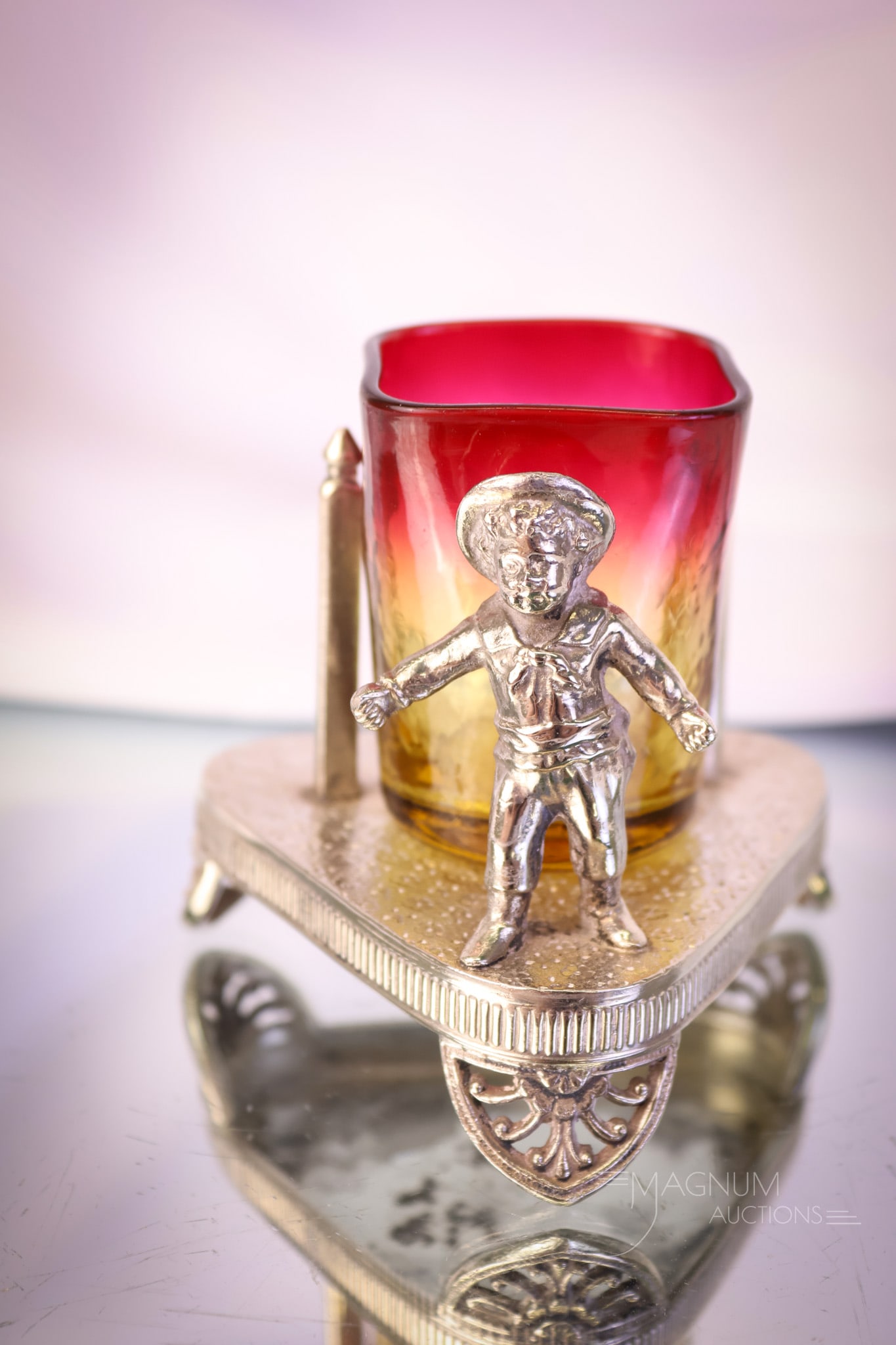 Tufts Silverplate Figural Amberina Glass Victorian Toothpick Holder (1 of 8)