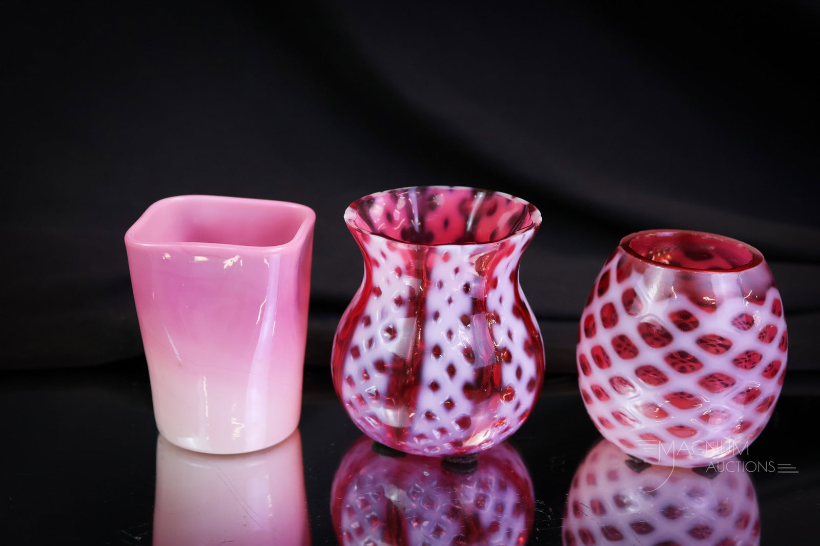 3 pc Lot Victorian Glass Toothpick Holders Cranberry Opalescent & Peachblow (1 of 8)