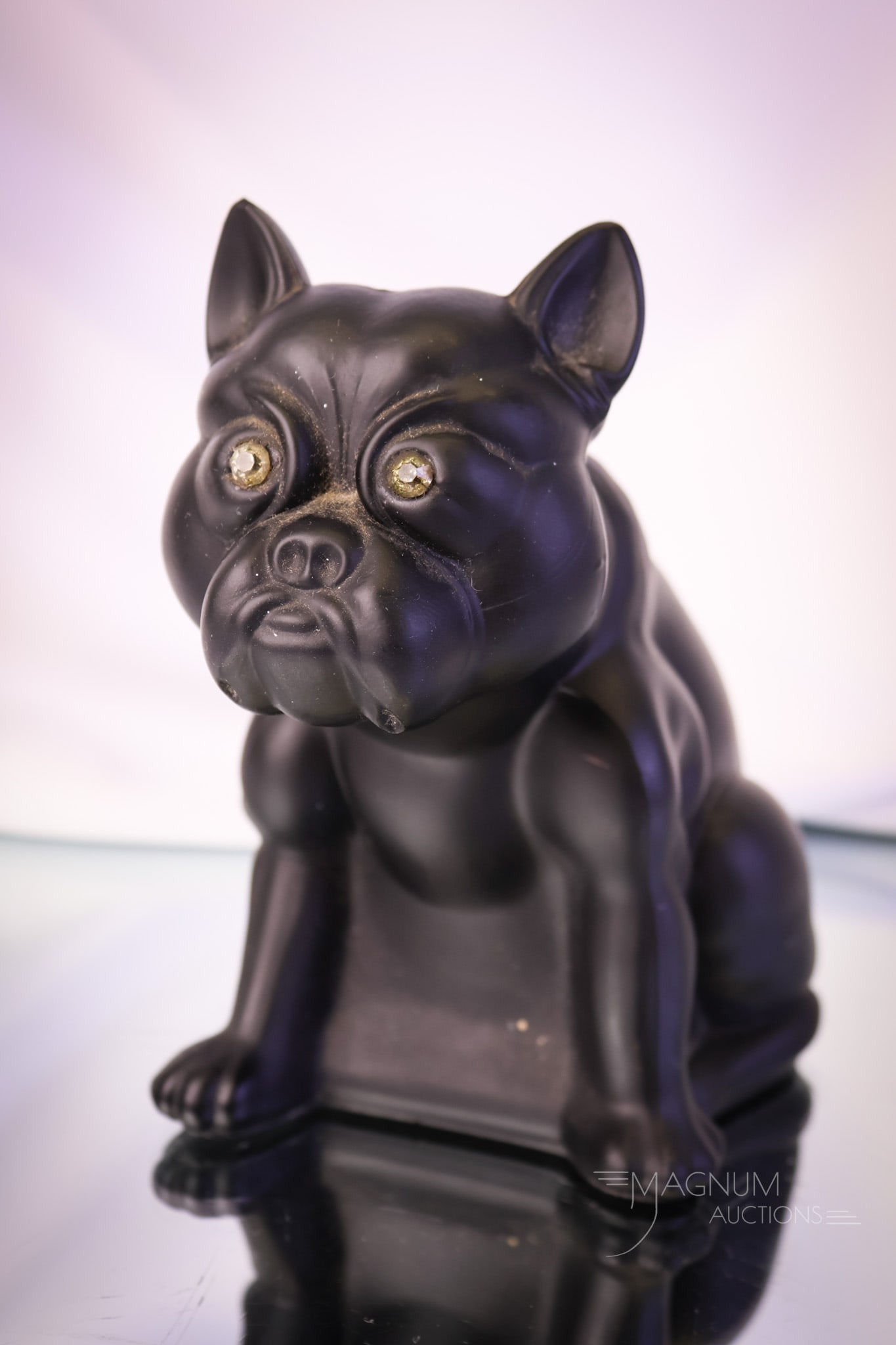 Scarce Tiffin Glass Black Satin Bulldog Doorstop (1 of 7)