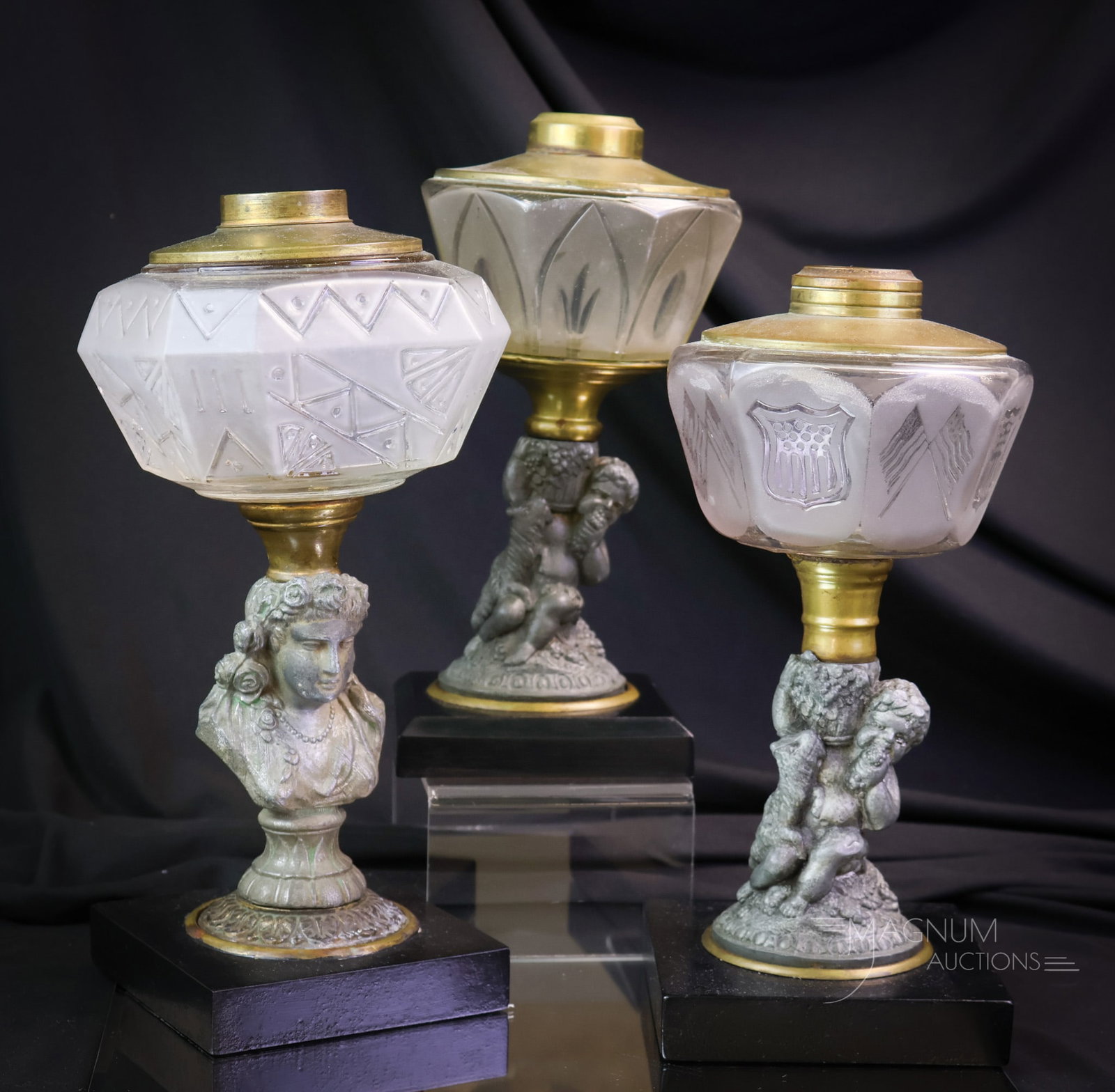 3 pc Lot Figural Stem Victorian Oil Lamps (1 of 13)