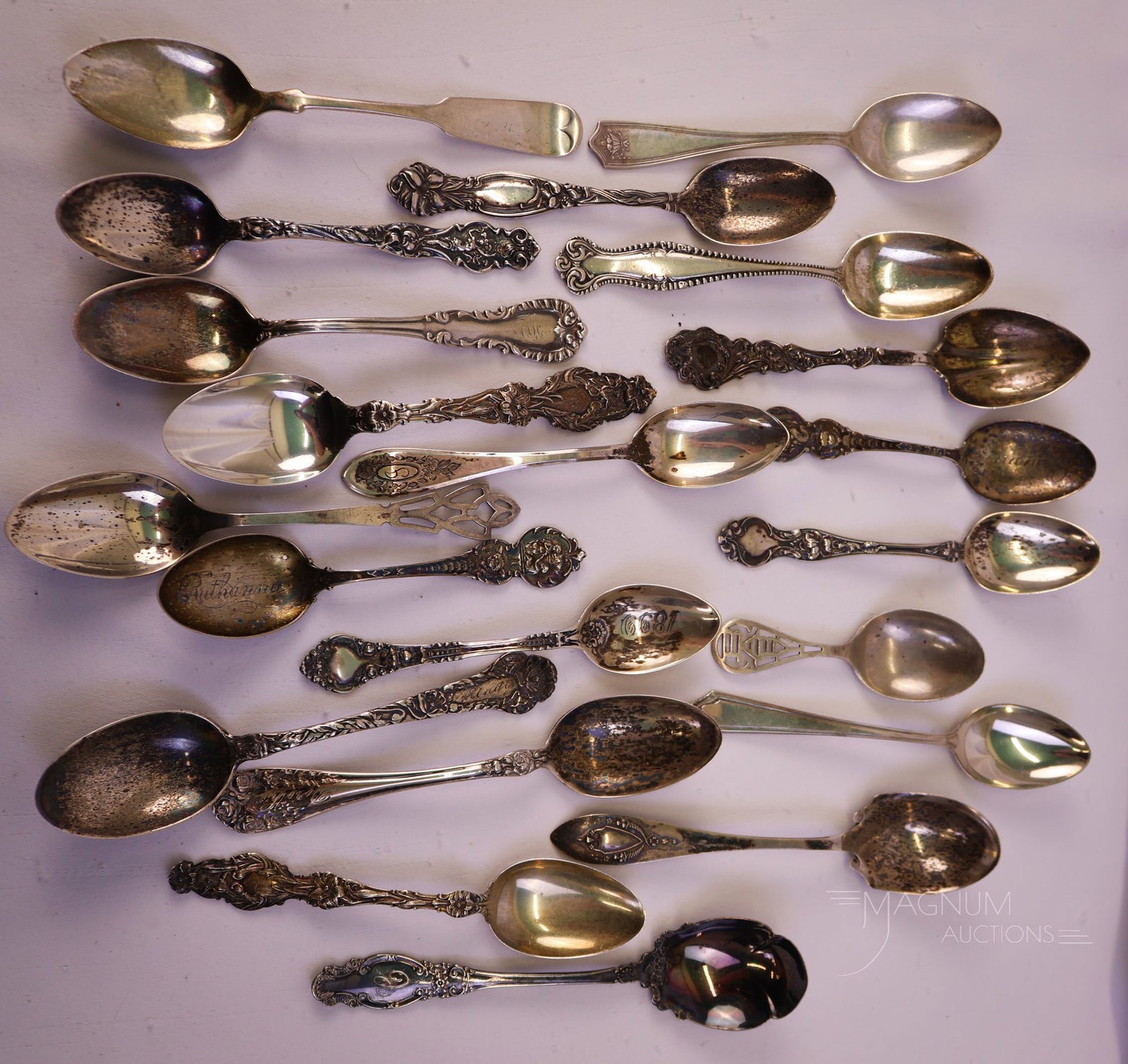 21 pc Lot Antique Sterling Silver Spoons 13.81 OZT (1 of 8)