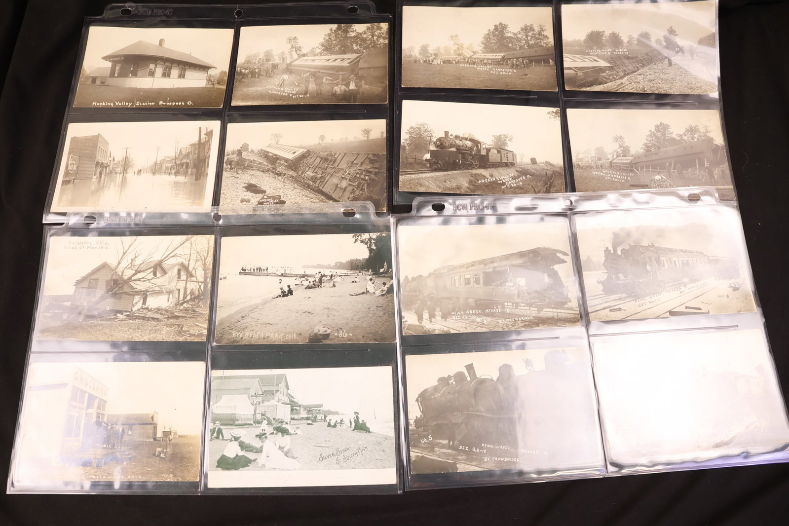 12 pc Lot Harpster Nevada Marion Delaware Antique Postcards: A selection of antique and local postcards. These postcards feature such towns as Delaware, Nevada, Marion, Harpster, and more. The largest measures 3 1/2" tall.