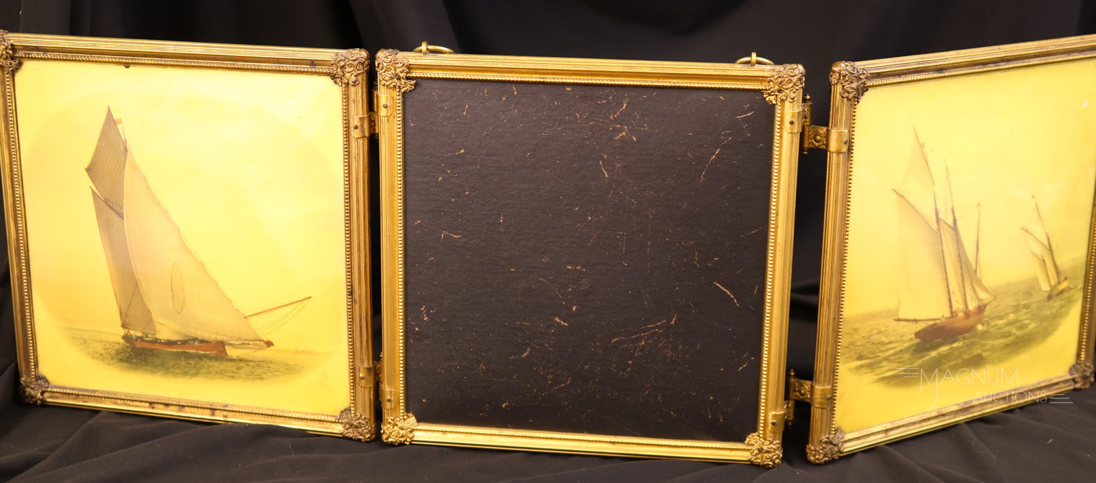 Victorian Celluloid Sailboat Triple Folding Dresser Mirror (1 of 5)
