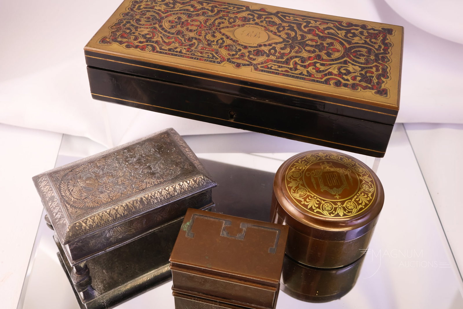 4 pc Lot Antique Collectible Boxes Reed & Barton Heintz Inlaid Metal (1 of 10)