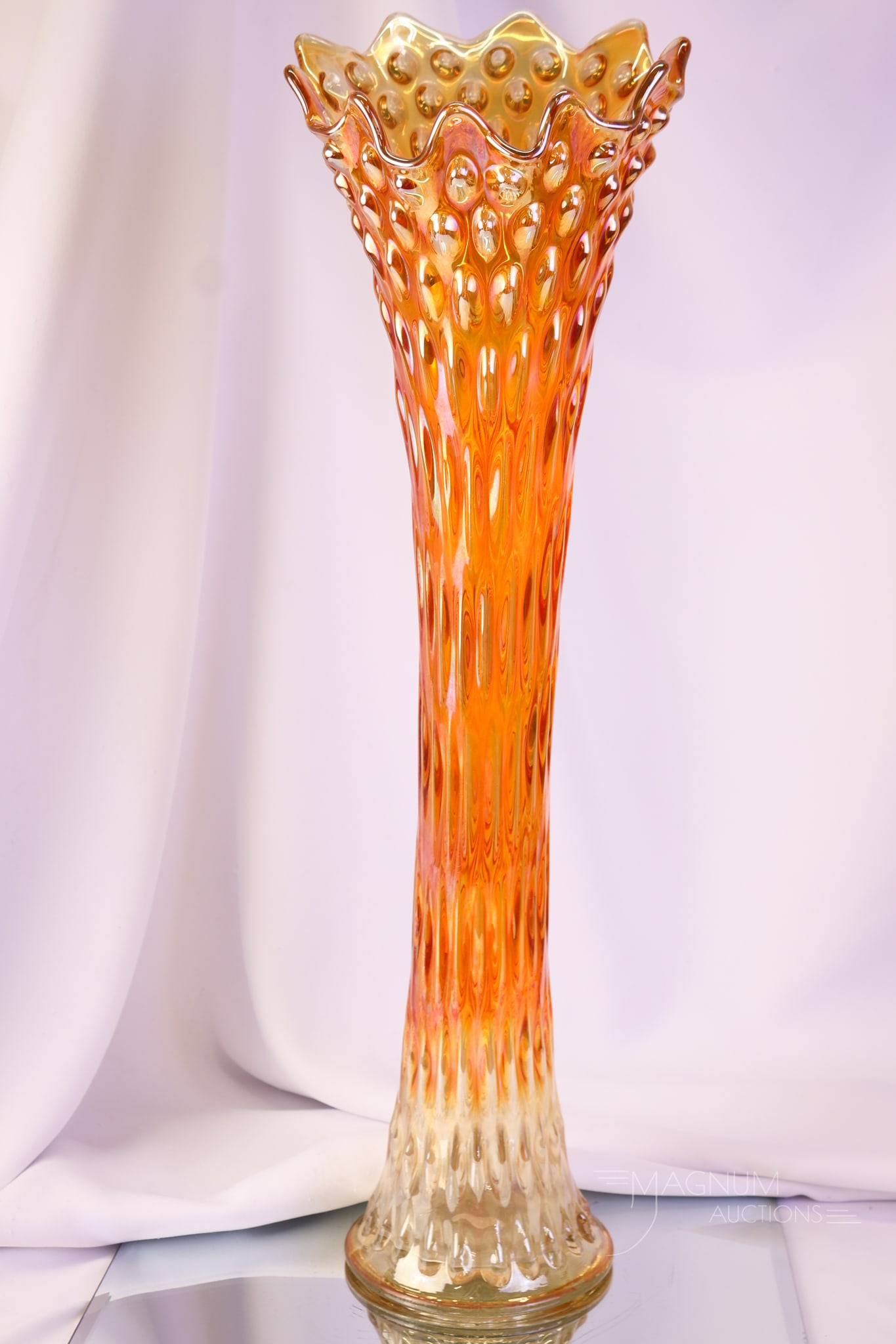 Fenton 23 3/4" Rustic Carnival Glass Marigold Funeral Vase (1 of 5)