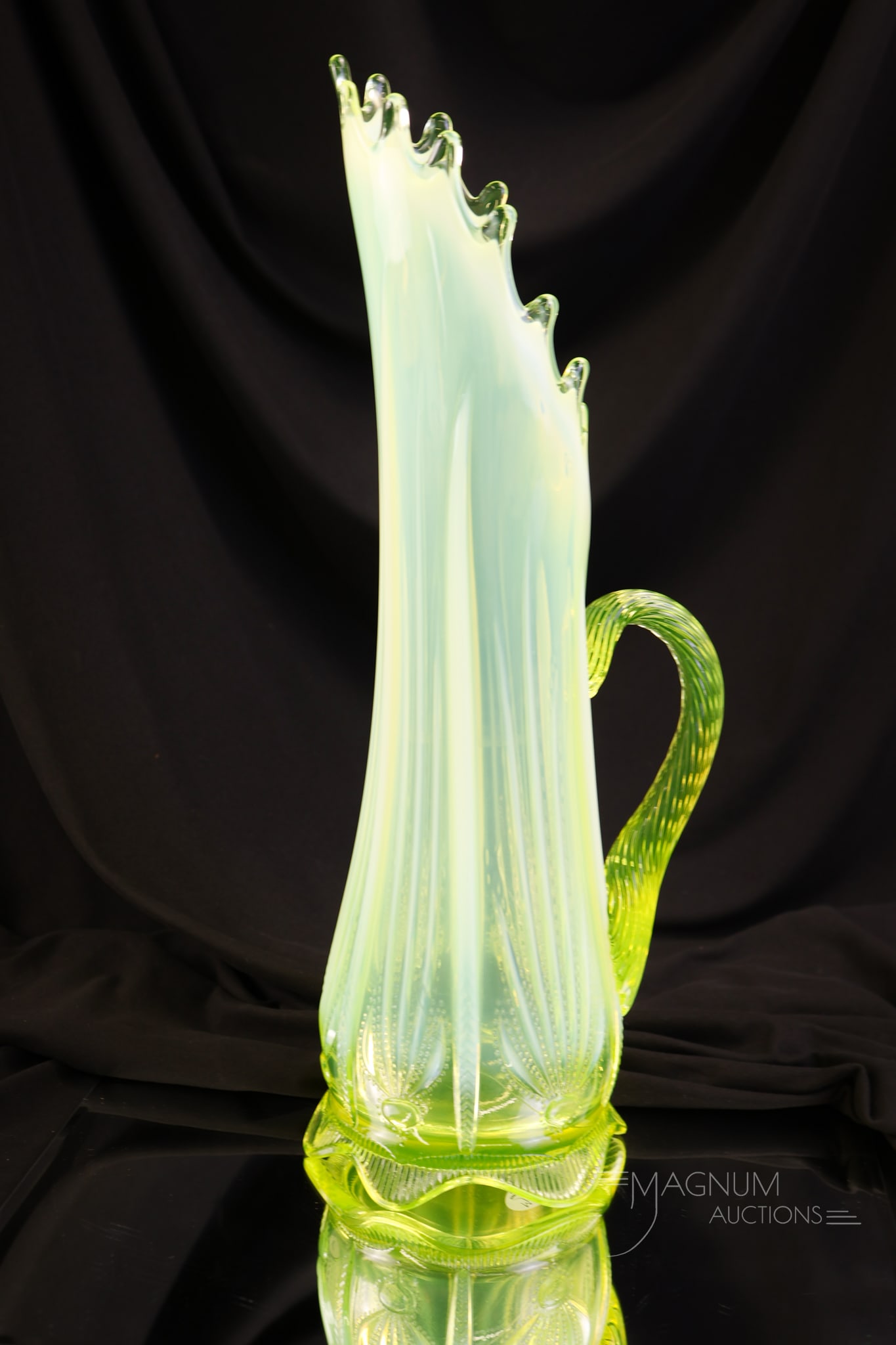 Fenton Topaz Vaseline Opalescent Art Glass Cactus Tankard Water Pitcher Uranium (1 of 6)
