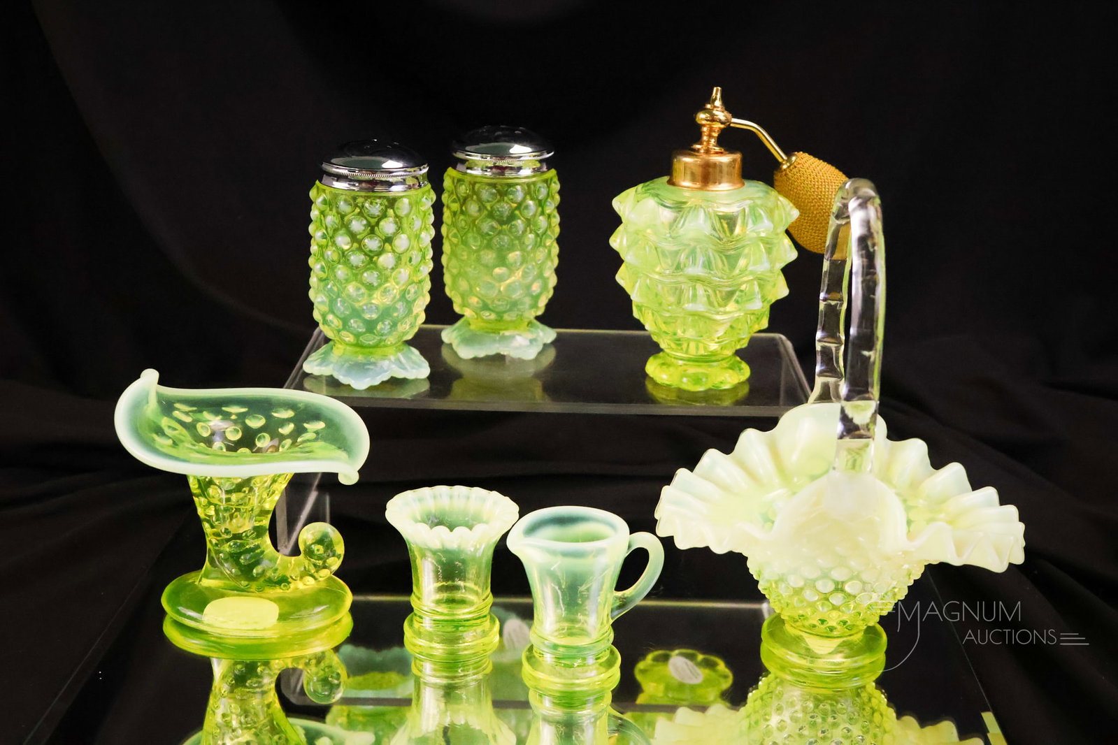 7 pc Lot Fenton Topaz Vaseline Opalescent Art Glass Uranium (1 of 7)