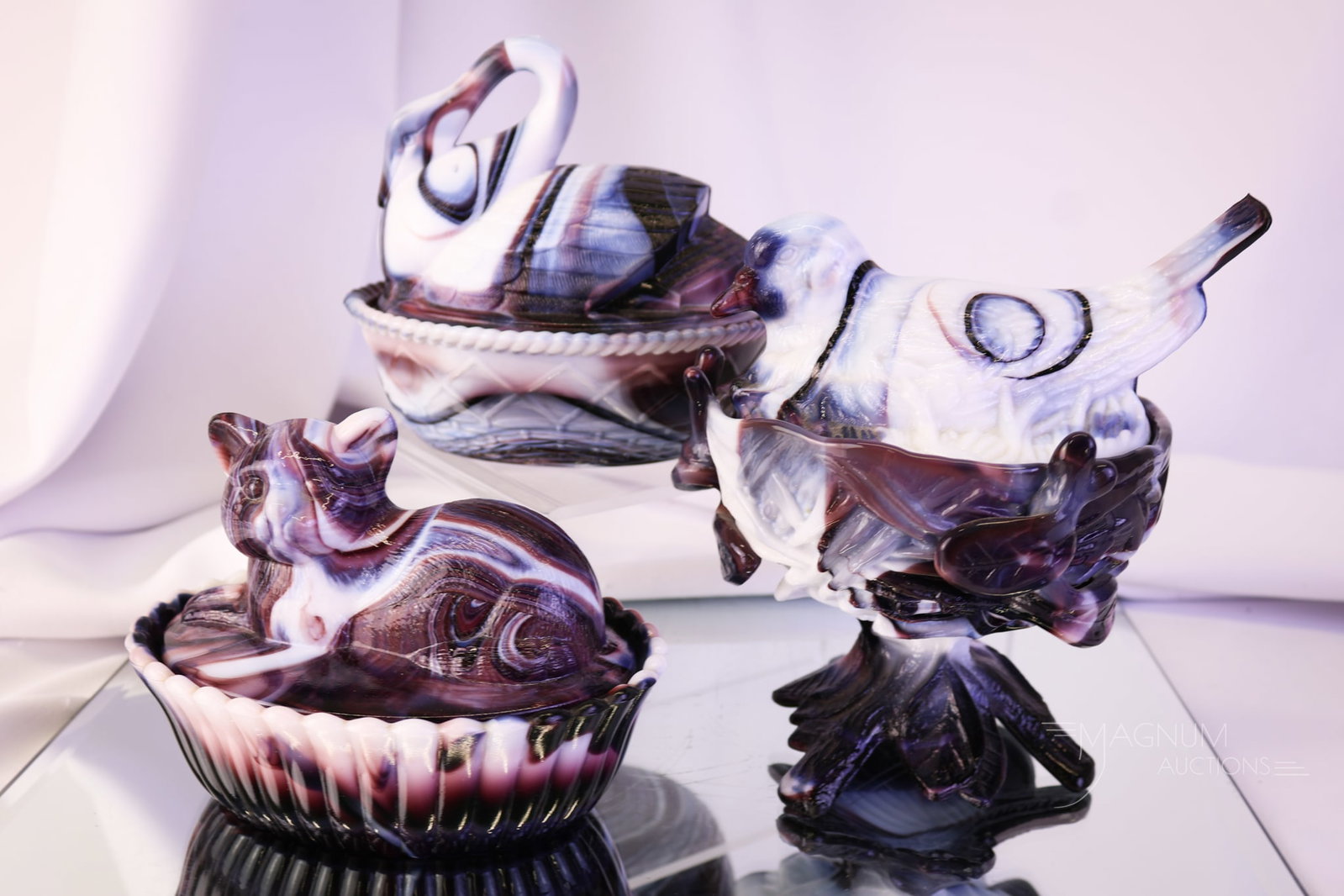 3 pc Lot Westmoreland Purple Slag Art Glass Covered Dishes (1 of 18)