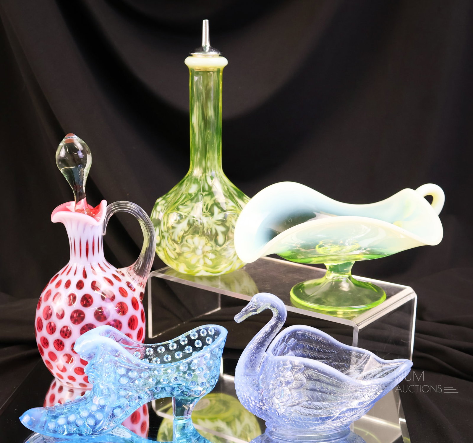 5 pc Lot Fenton Opalescent Art Glass Uranium (1 of 10)