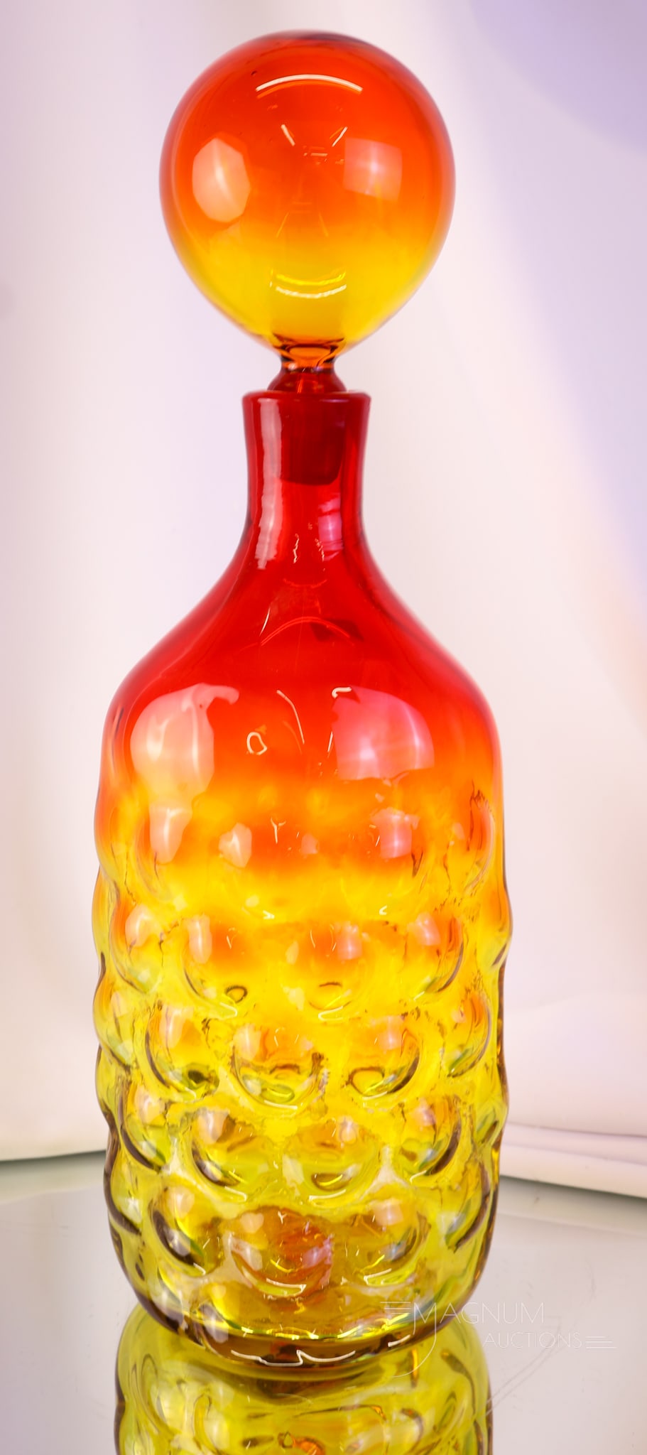 Signed Blenko Art Glass Tangerine Vineyard Bubble Decanter (1 of 9)