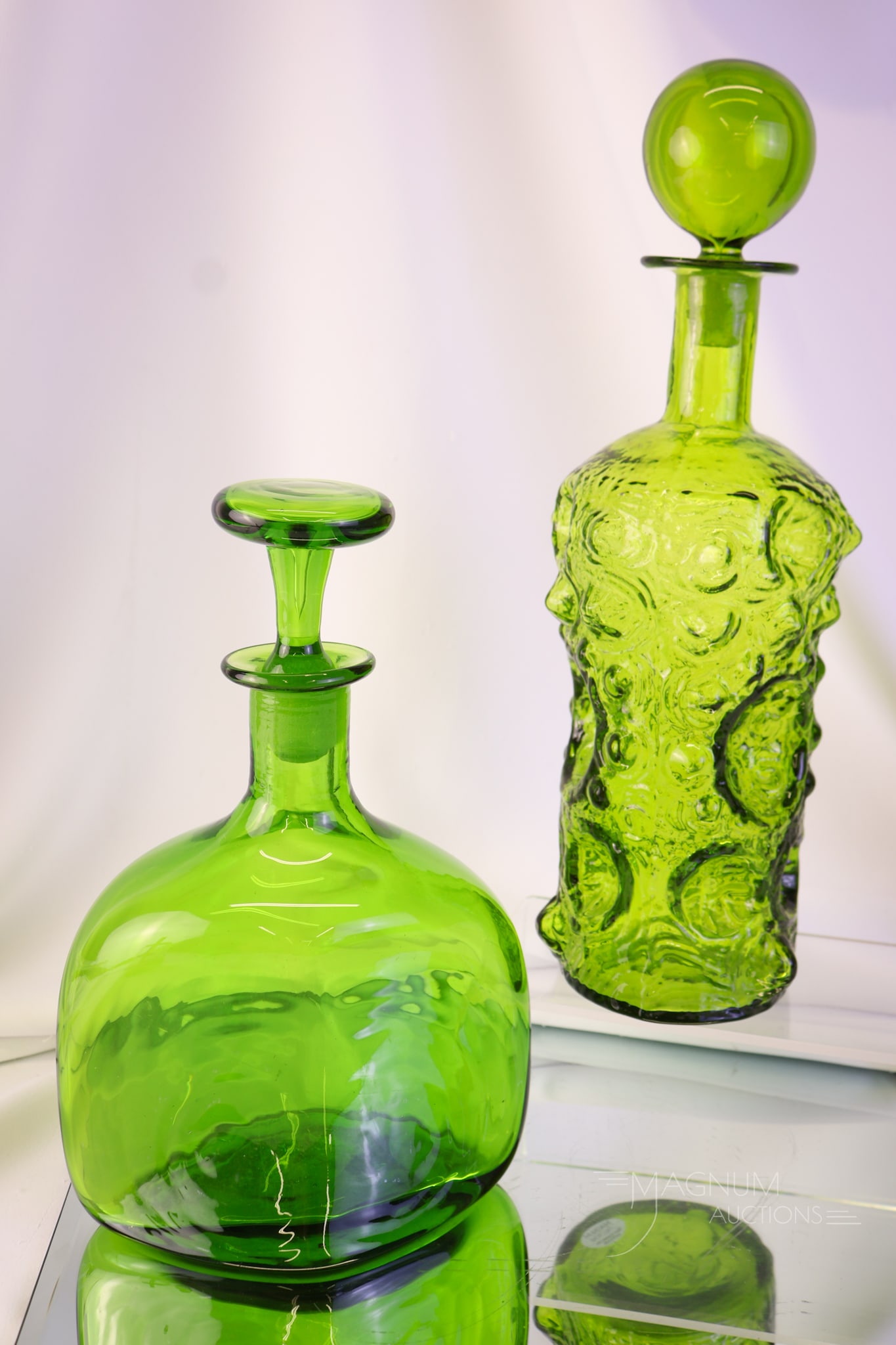 2 pc Lot Blenko Decanters in Green Moonscape & More (1 of 10)