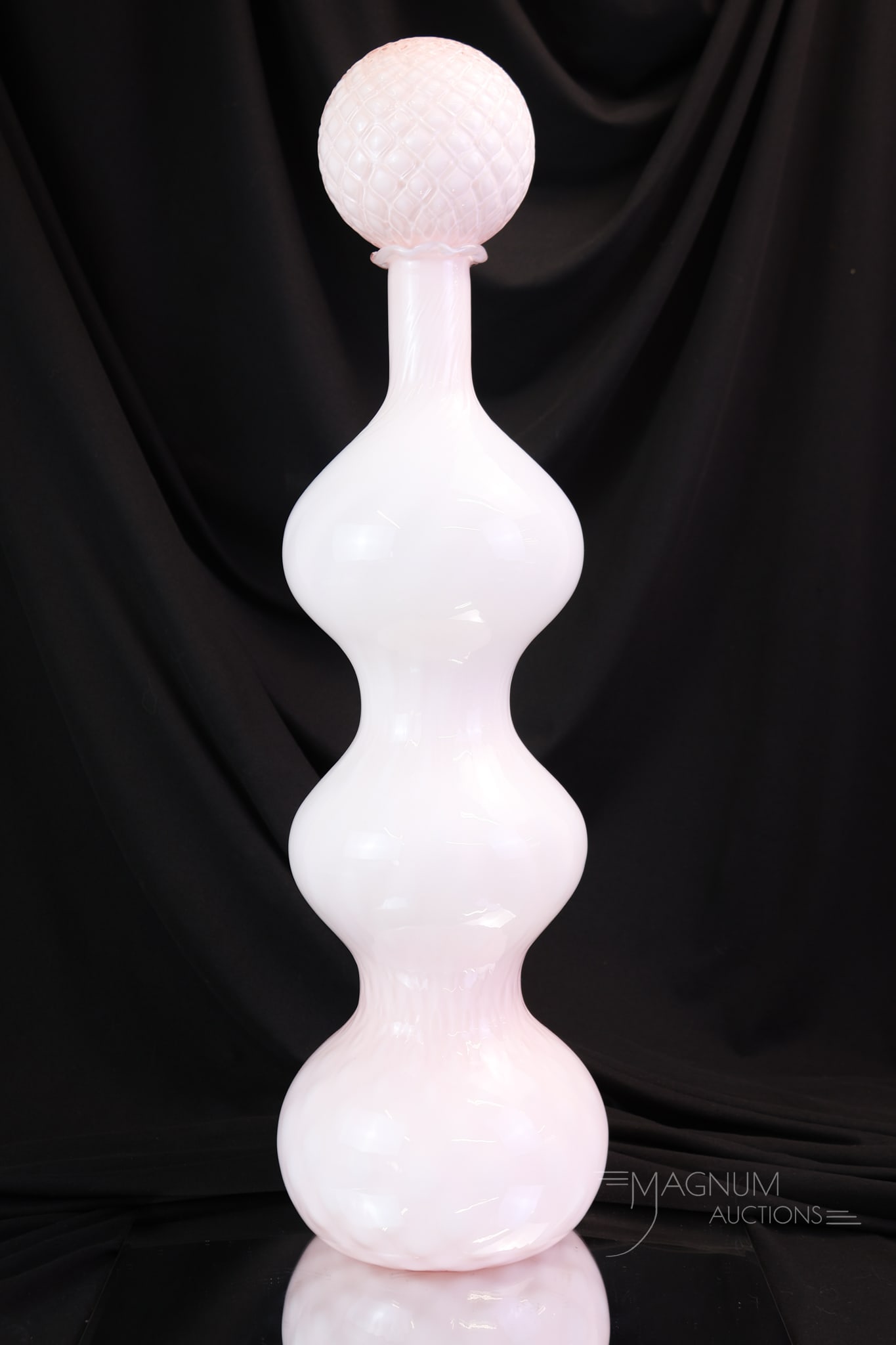 MCM 22" Monumental Empoli "Gurgle" Pink Cased Diamond Quilt Triple Gourd Decanter (1 of 6)