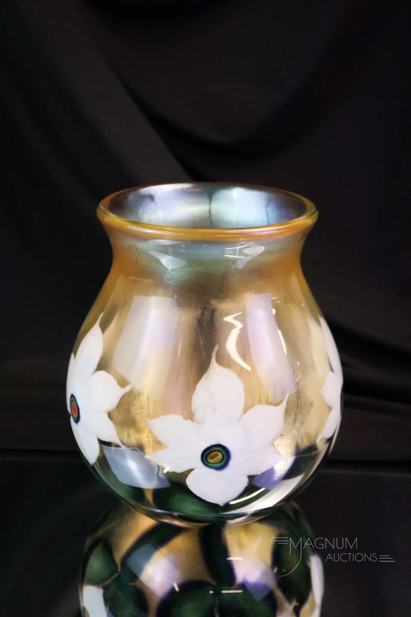 Signed Daniel Lotton 1998 Multi-Flora Art Glass Vase (1 of 7)