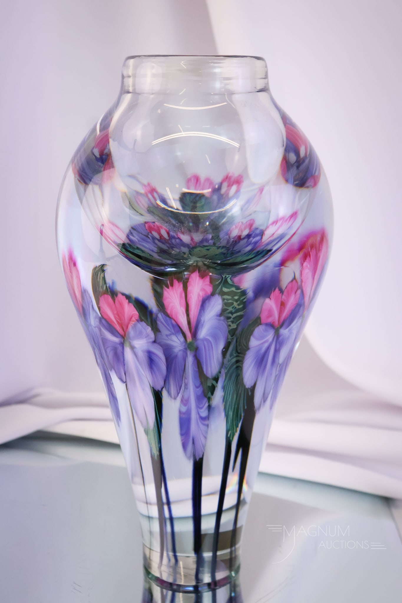Signed David Lotton 1998 Multi Flora Art Glass Vase (1 of 7)