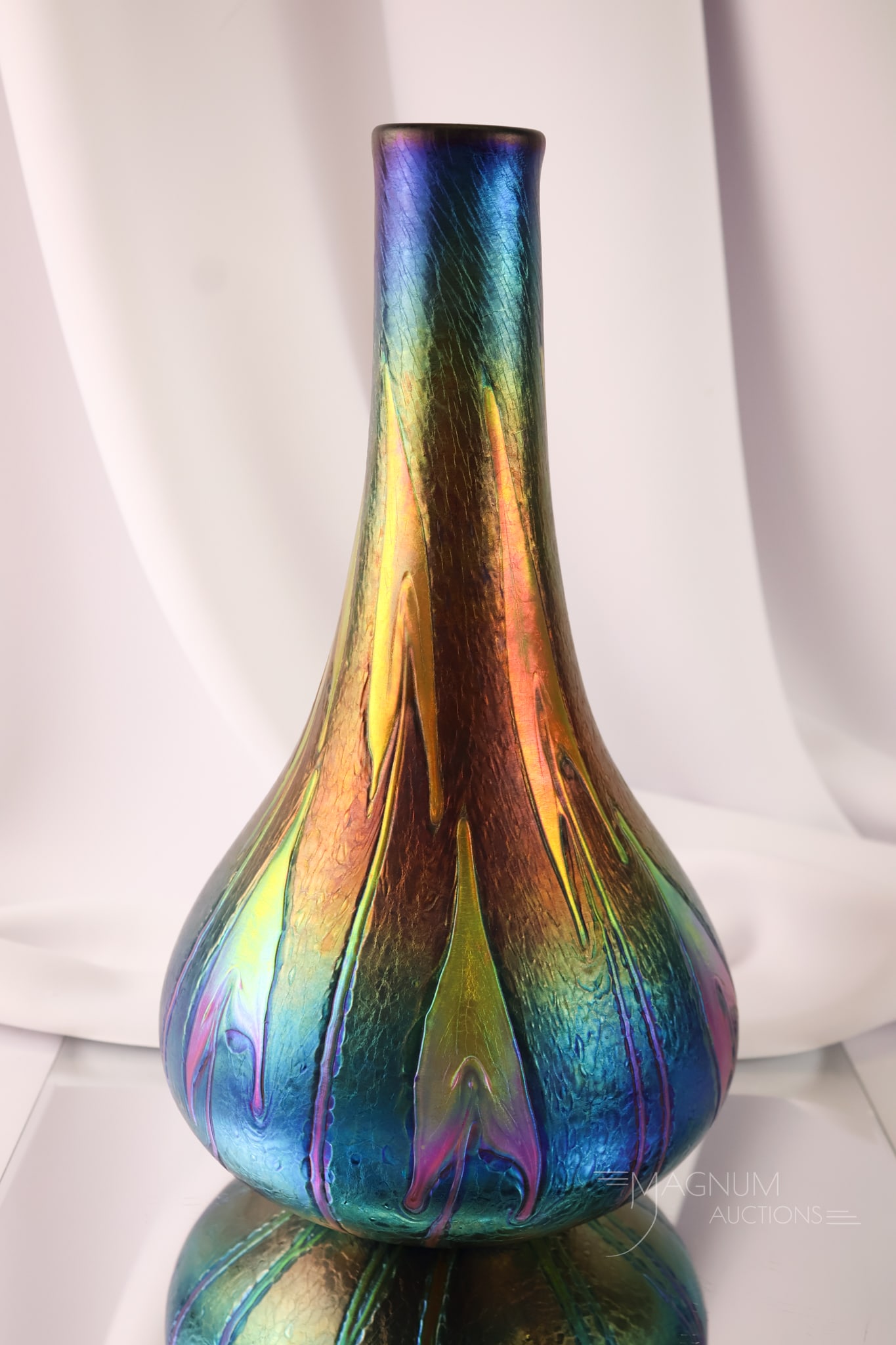 Signed Charles Lotton 1995 "Arrowleaf" Iridescent 13" Art Glass Vase (1 of 8)