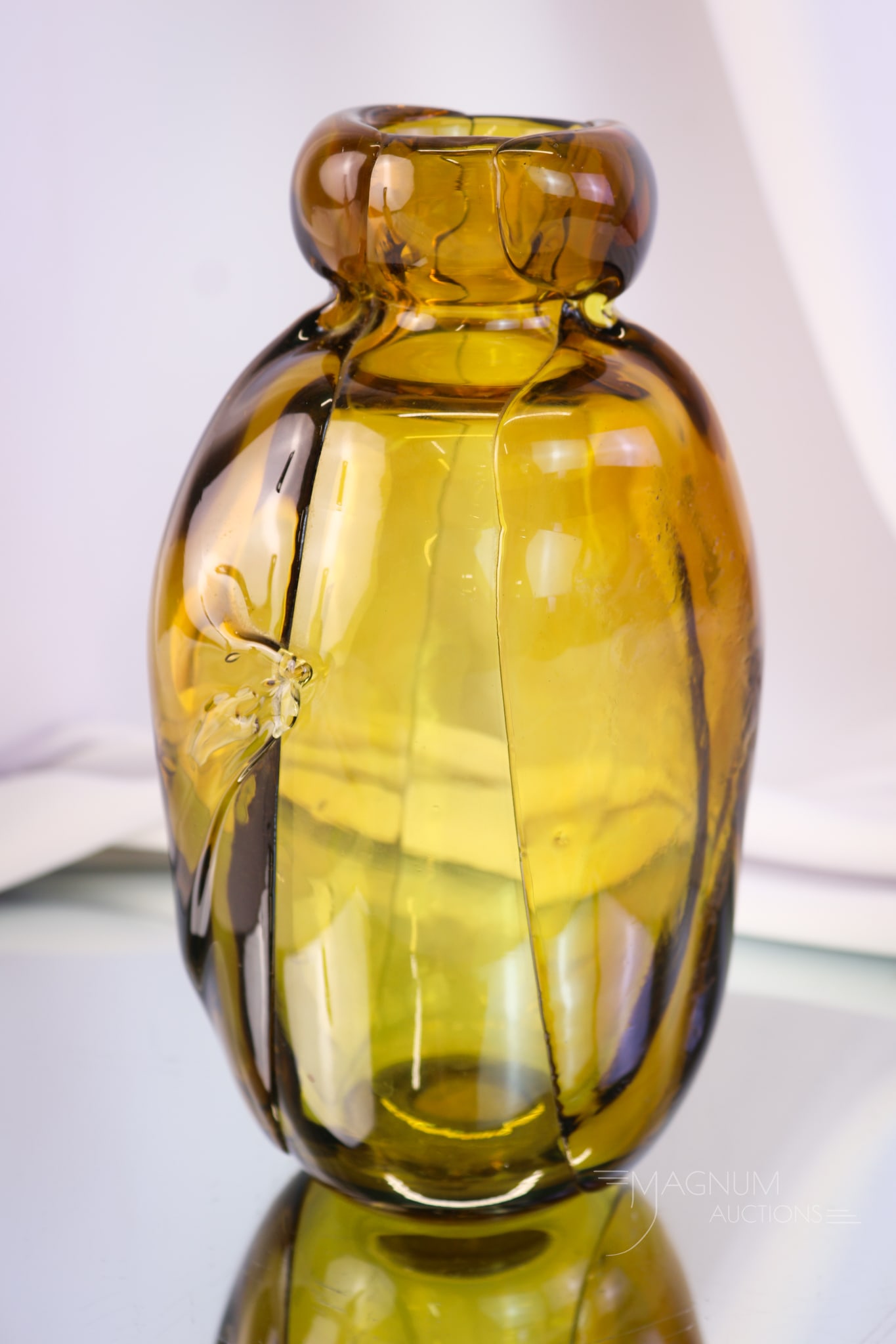 Signed Labino 1965 "Folded Curtain" Amber Art Glass Vase (1 of 5)