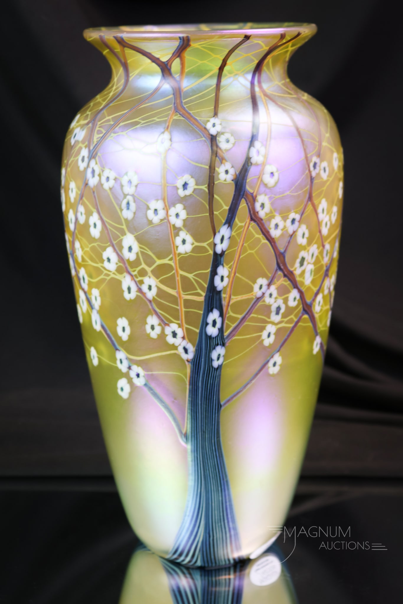 Signed Orient & Flume "Hawthorne" Gold Iridescent Art Glass 10 1/4" Vase (1 of 5)