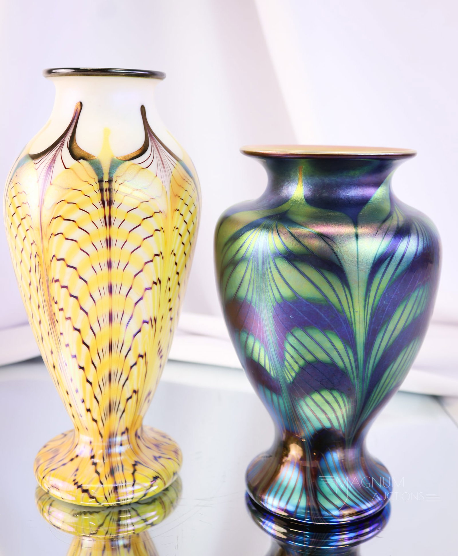 2 pc Lot Signed Orient & Flume Art Glass Vases (1 of 9)