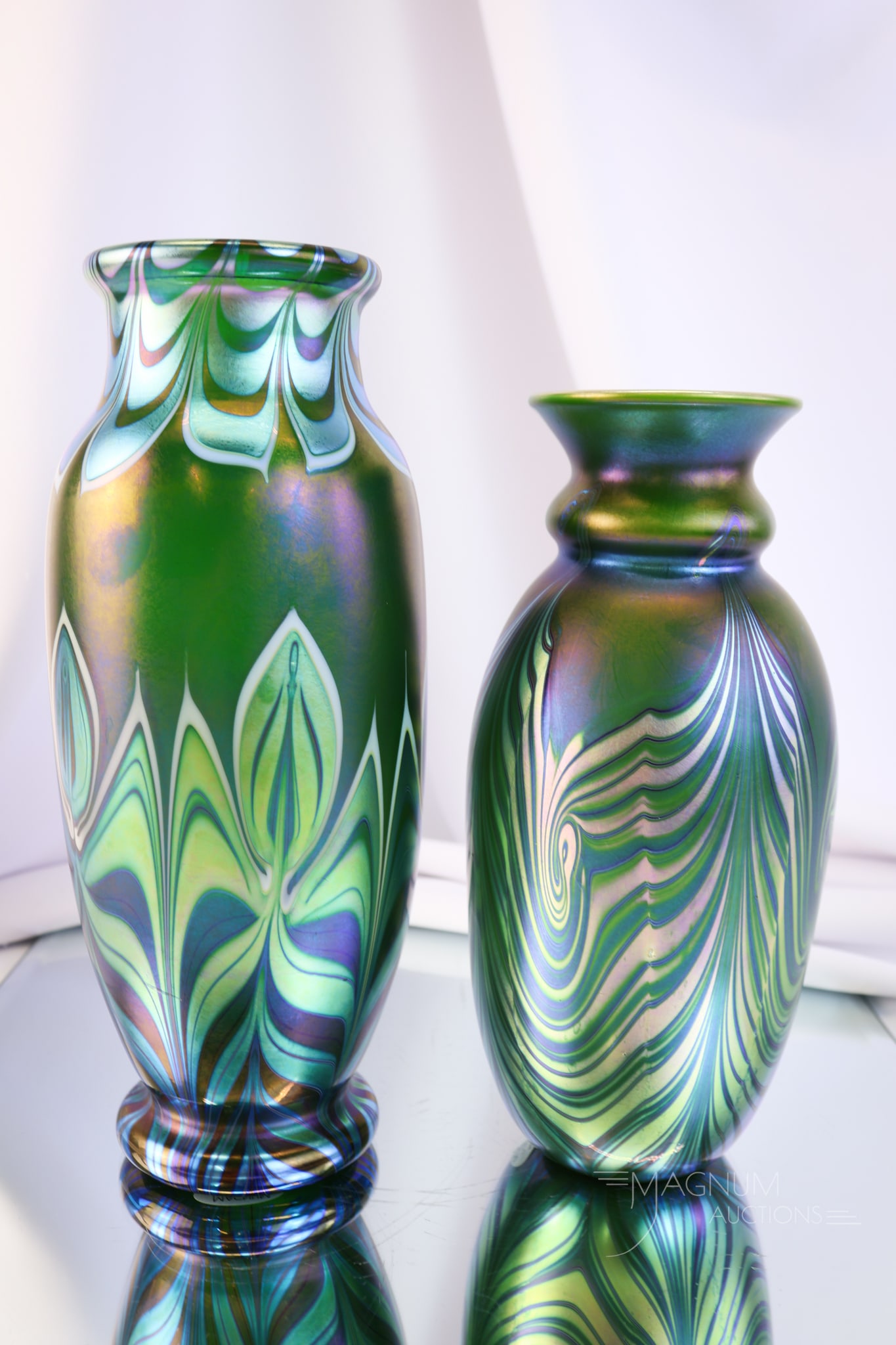 2 pc Lot Signed Orient & Flume Art Glass Vases (1 of 8)