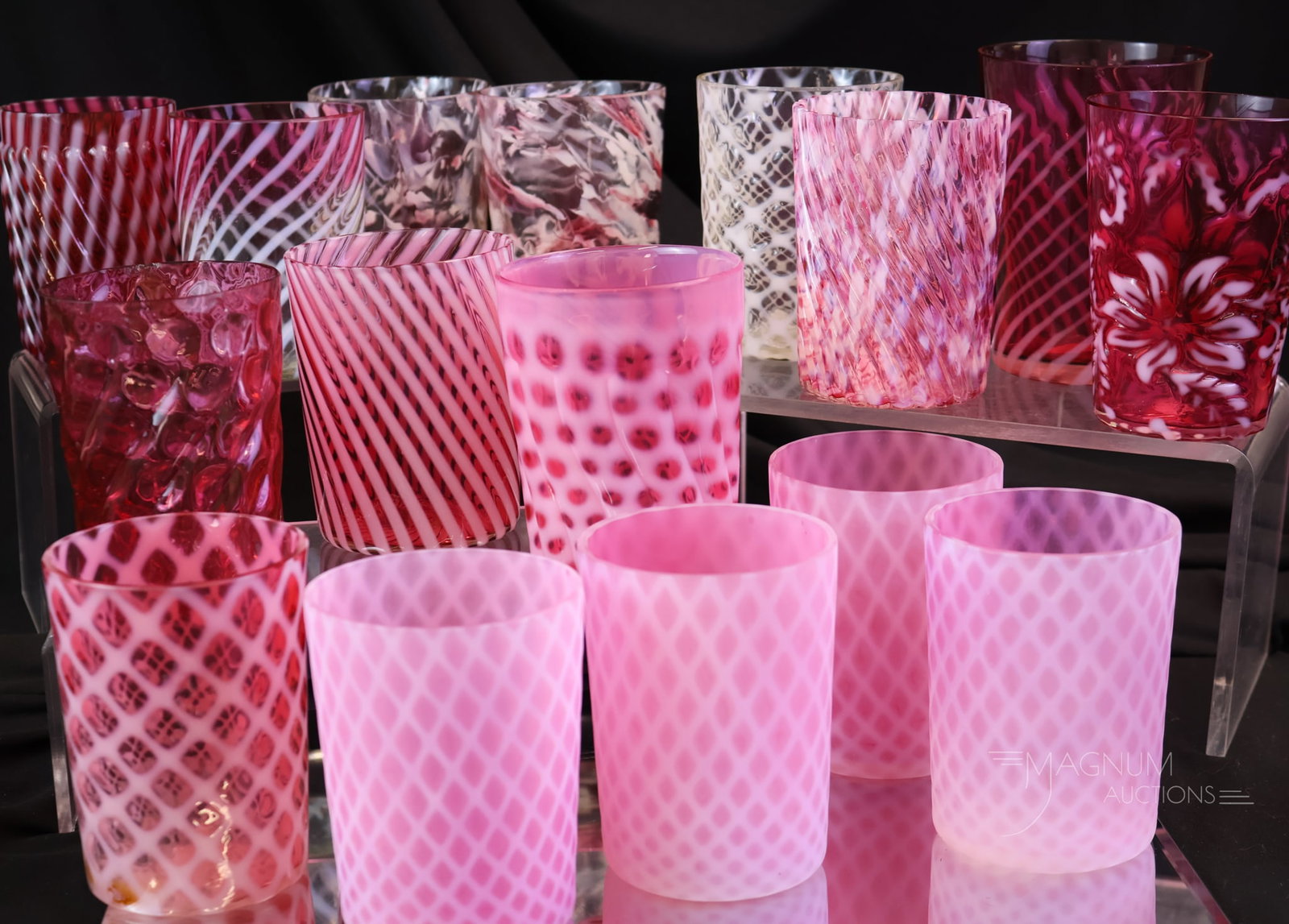 16 pc Lot Cranberry Opalescent & More Victorian Glass Tumblers (1 of 12)