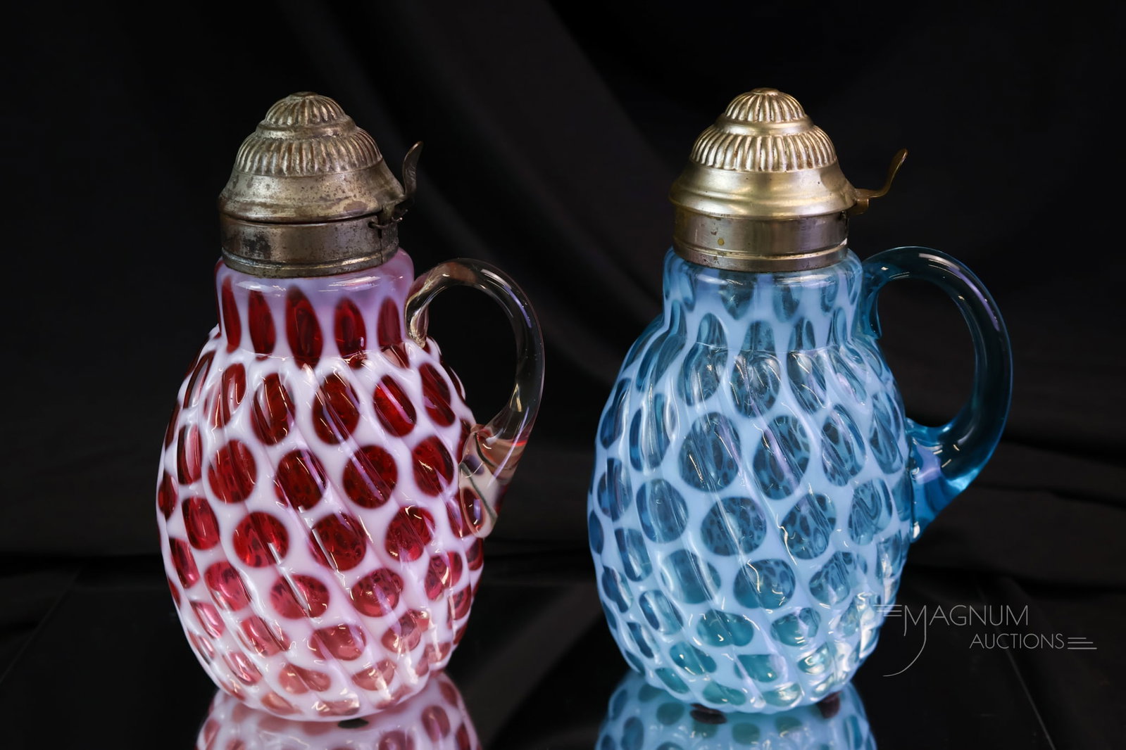 2 pc Lot Hobbs Windows Swirled Victorian Opalescent Syrup Pitchers (1 of 6)