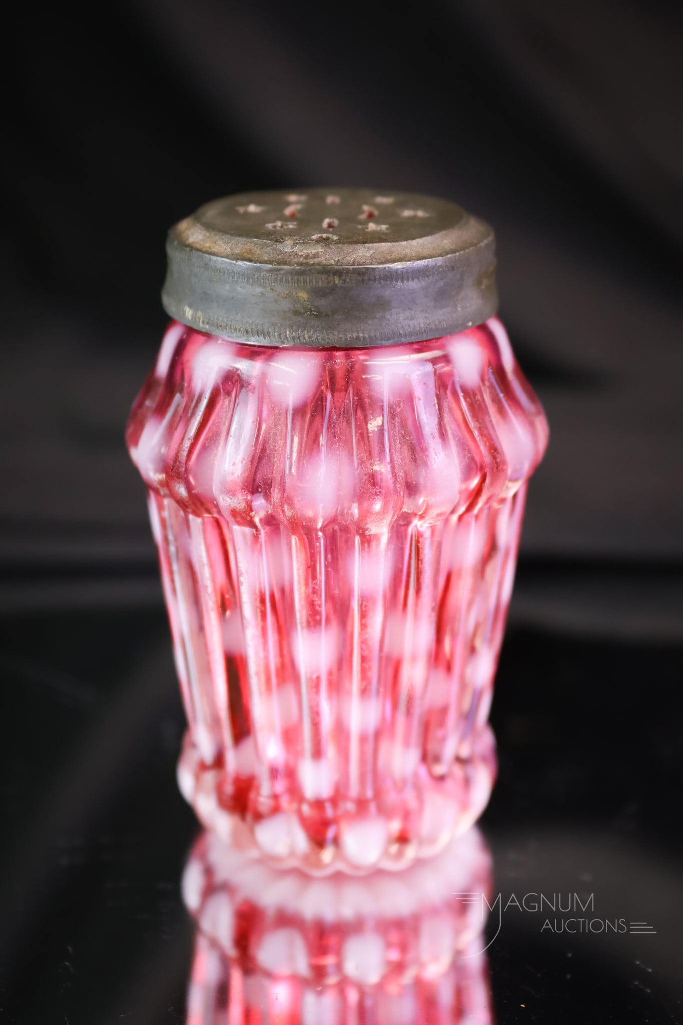 Scarce Northwood Ribbed Cranberry Opalescent Coinspot Victorian Salt Shaker (1 of 5)