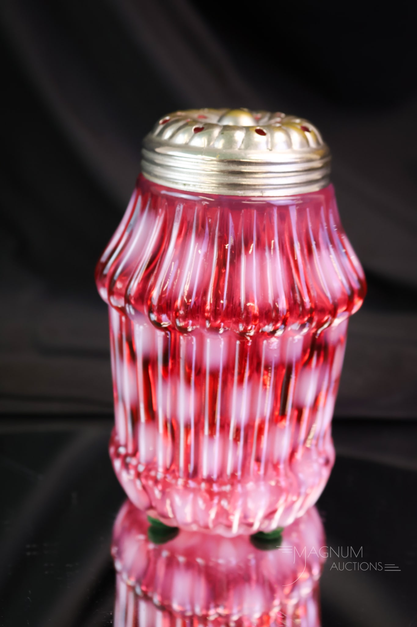 Scarce Northwood Cranberry Opalescent Ribbed Coinspot Victorian Sugar Shaker (1 of 8)