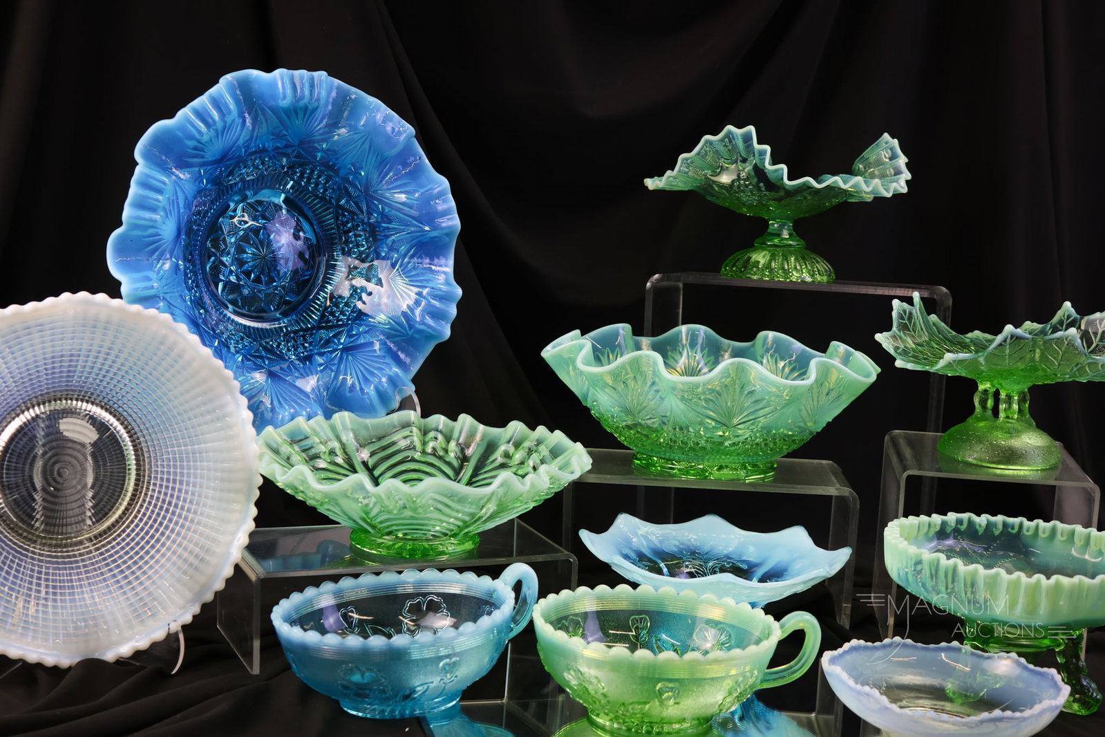 11 pc Lot Victorian Opalescent Glass Bowls Dugan Model Flint Fenton Northwood (1 of 14)