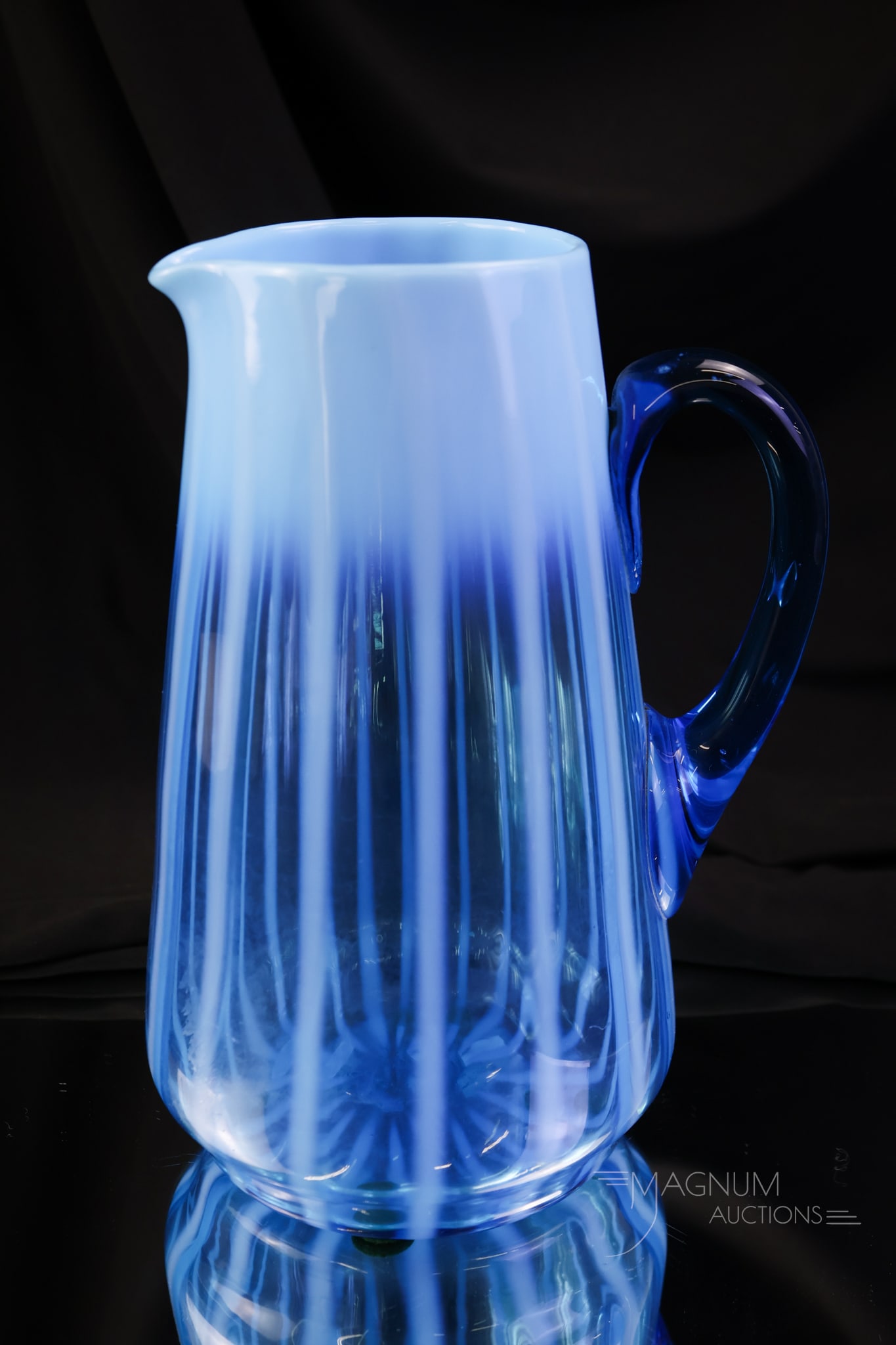 Rare Blue Opalescent Victorian Stripe Tankard Pitcher (1 of 5)