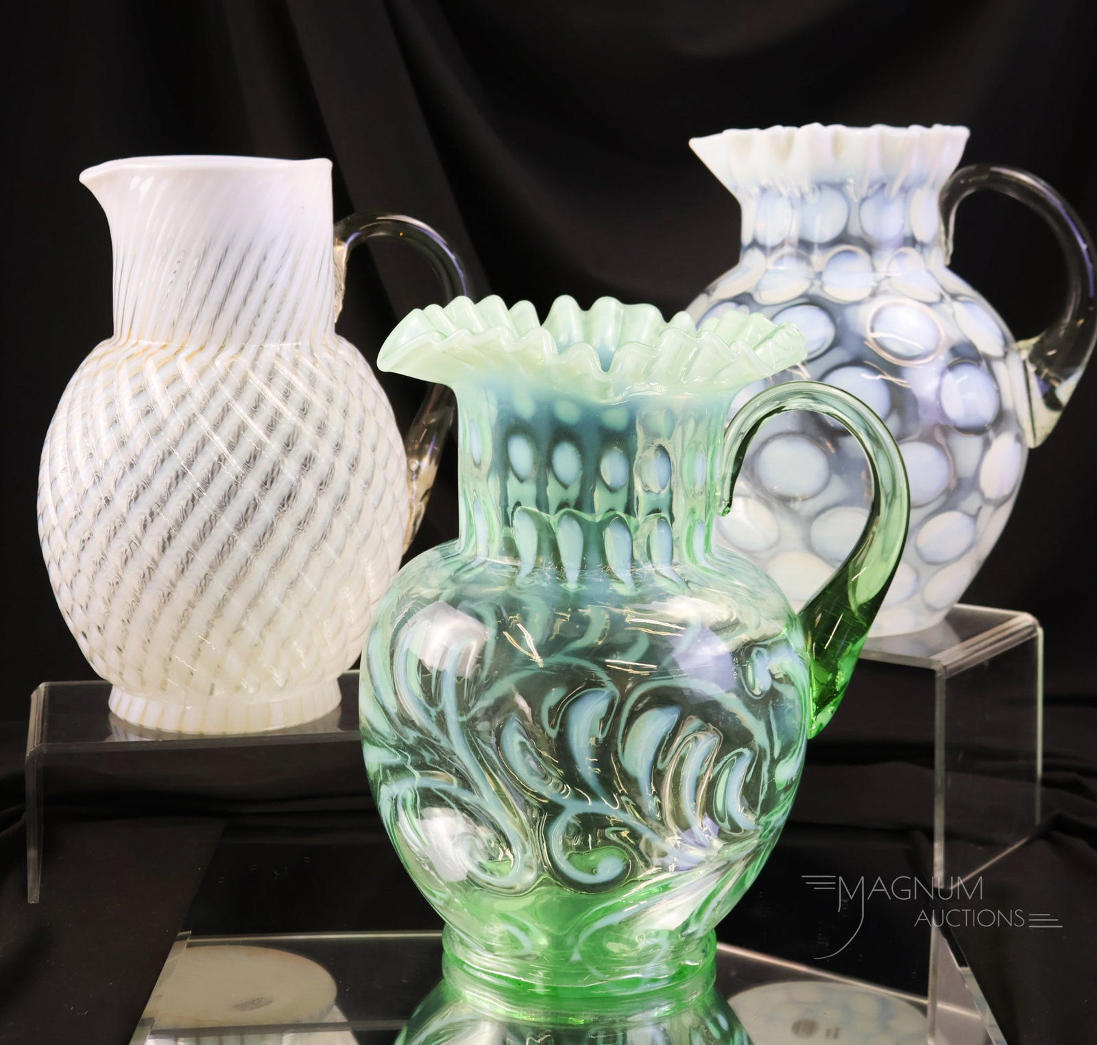 3 pc Lot Victorian Opalescent Glass Water Pitchers (1 of 14)