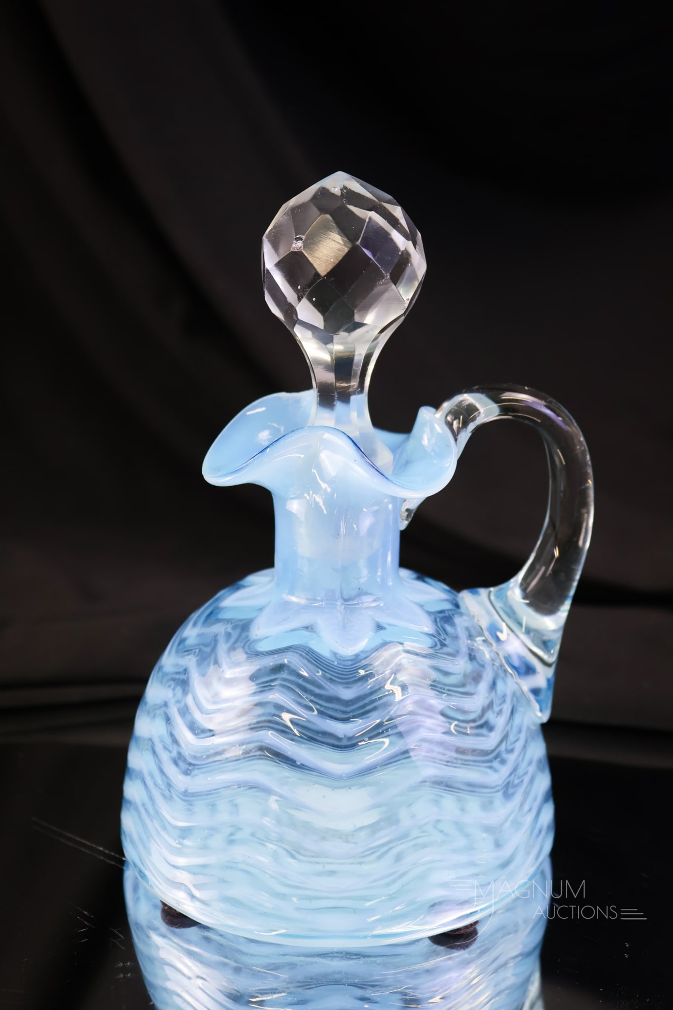 Scarce Phoenix Blue Opalescent Herringbone Victorian Igloo Cruet (1 of 7)