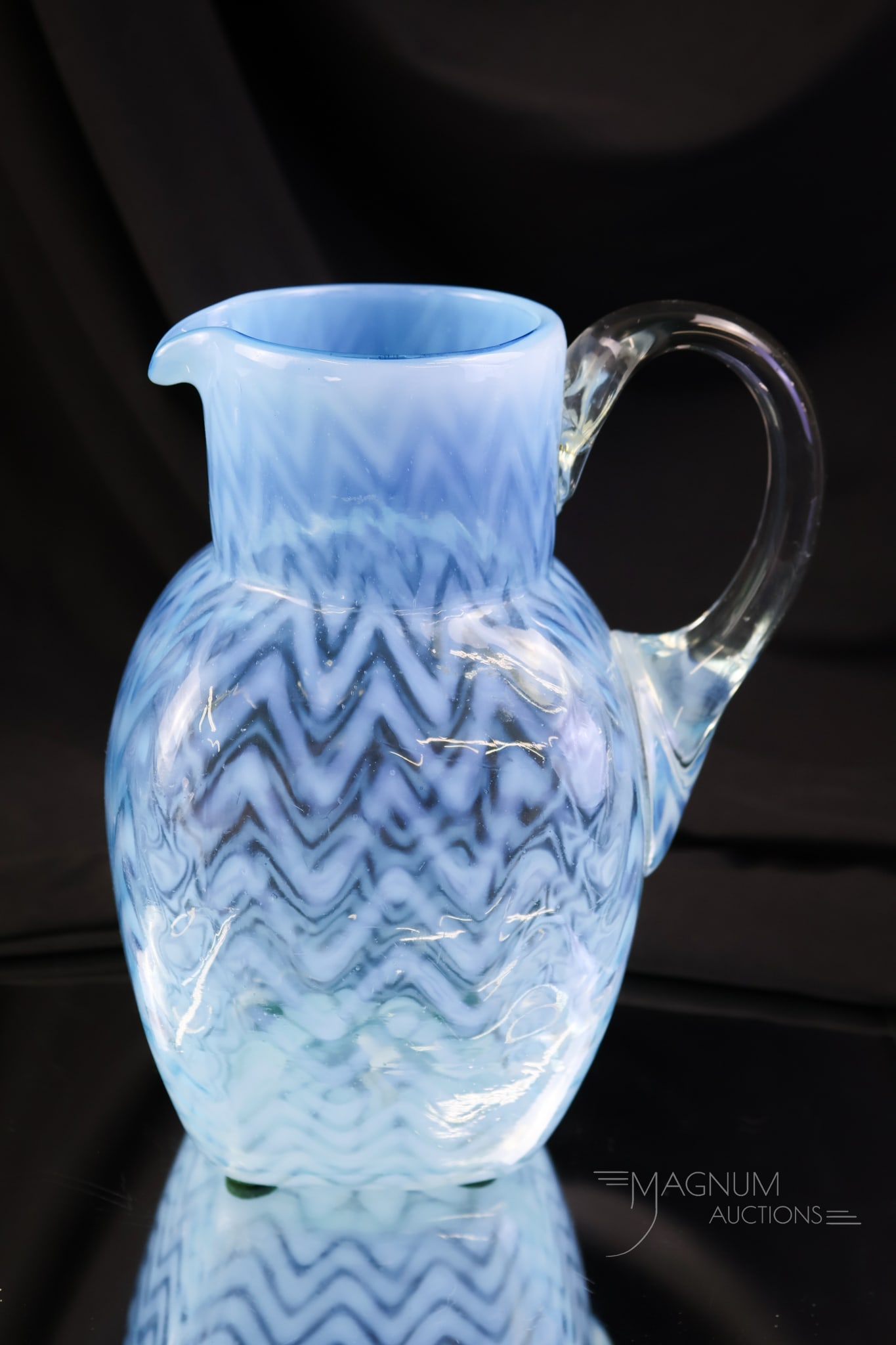 Scarce Blue Opalescent Herringbone Phoenix Victorian Water Pitcher (1 of 6)