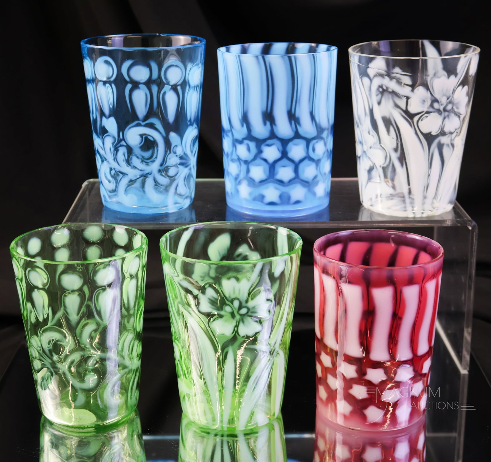 6 pc Lot Victorian Opalescent Glass Tumblers (1 of 9)