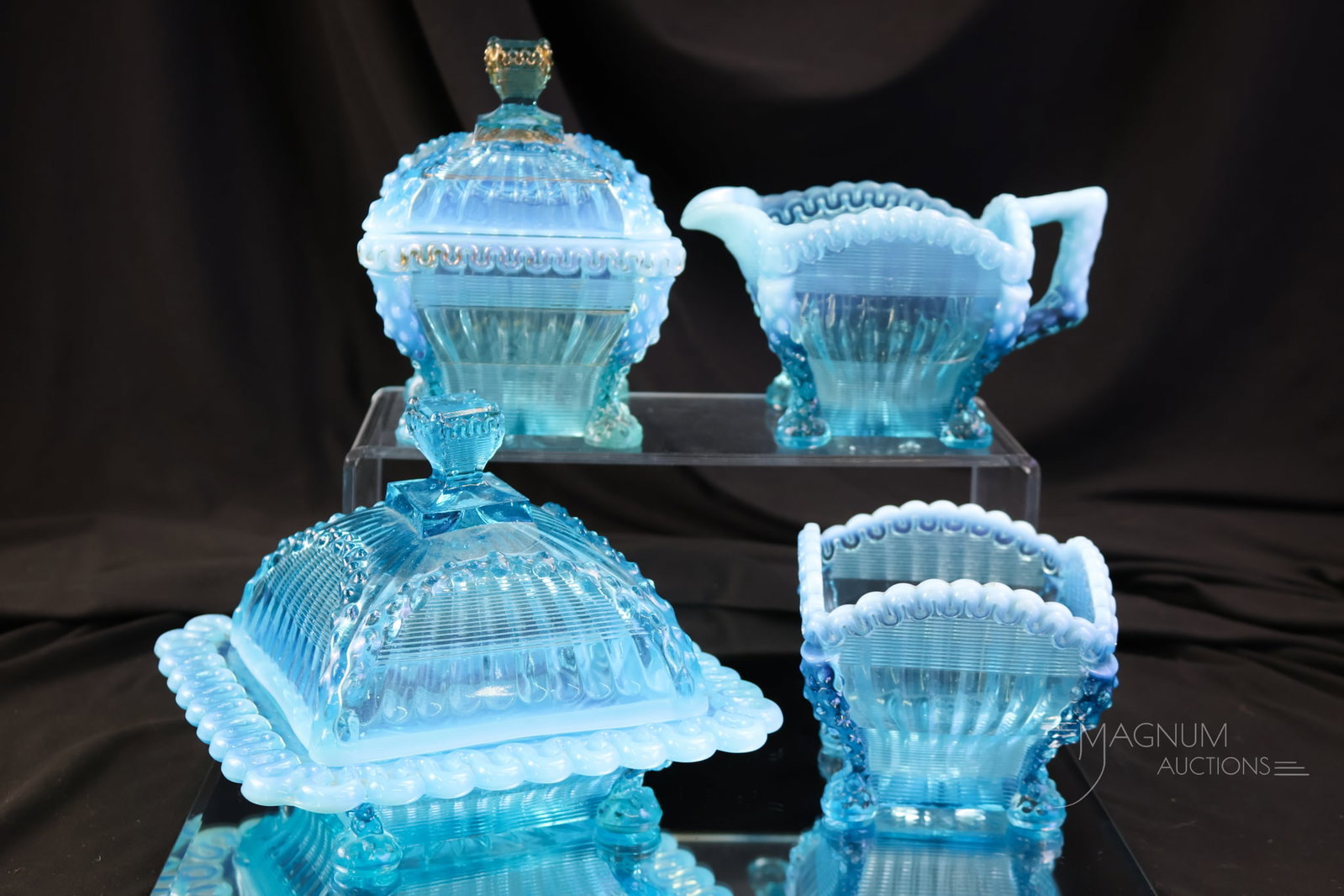 4 pc Northwood Alaska Blue Opalescent Victorian Glass Table Set (1 of 15)