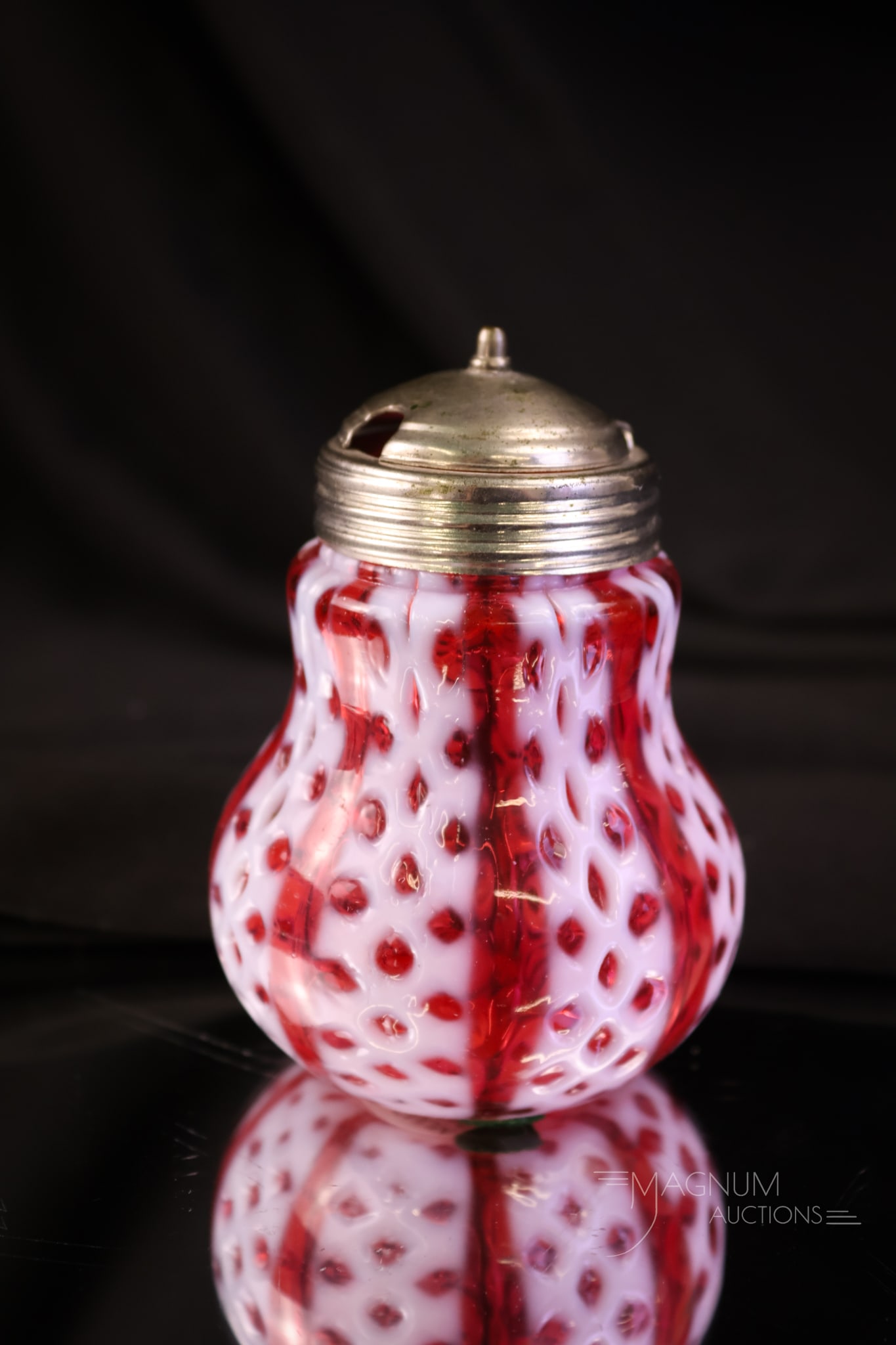 Fostoria Consolidated Criss Cross Cranberry Opalescent Victorian Mustard Jar (1 of 5)