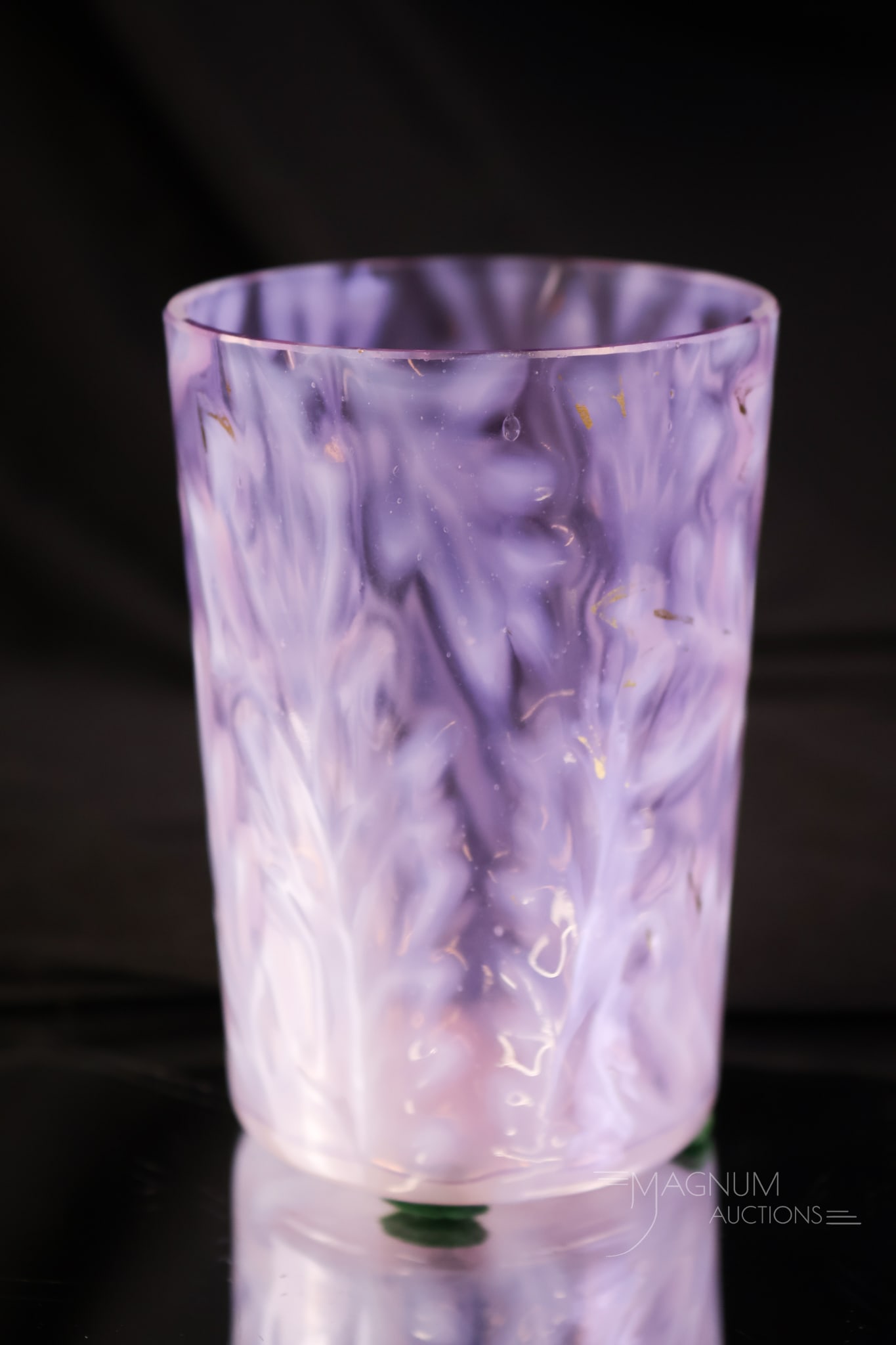 Rare Amethyst Victorian Opalescent Scottish Moor Victorian Glass Tumbler: Another rare find in the Scottish Moor pattern. This is an amethyst opalescent tumbler with slight gilt decoration. This one is a toughie, folks! Don't miss your chance to own it! The tumbler measures