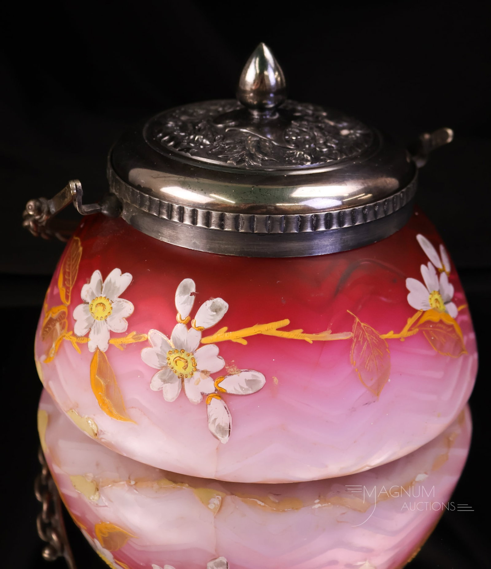 Victorian Pink Herringbone Mother of Pearl Enamel Decorated Glass Sweetmeat (1 of 6)