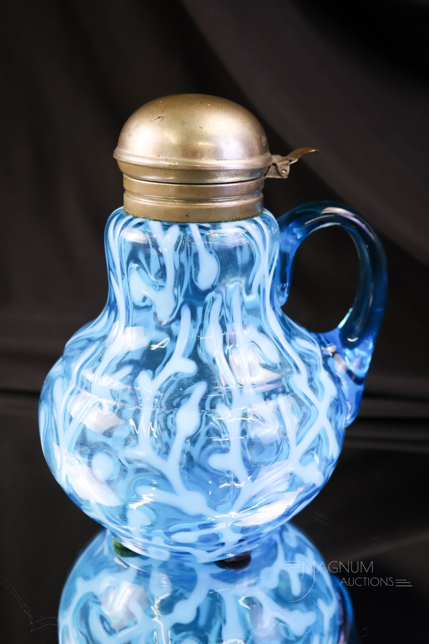Hobbs Blue Opalescent Victorian Glass Seaweed Syrup Pitcher (1 of 6)