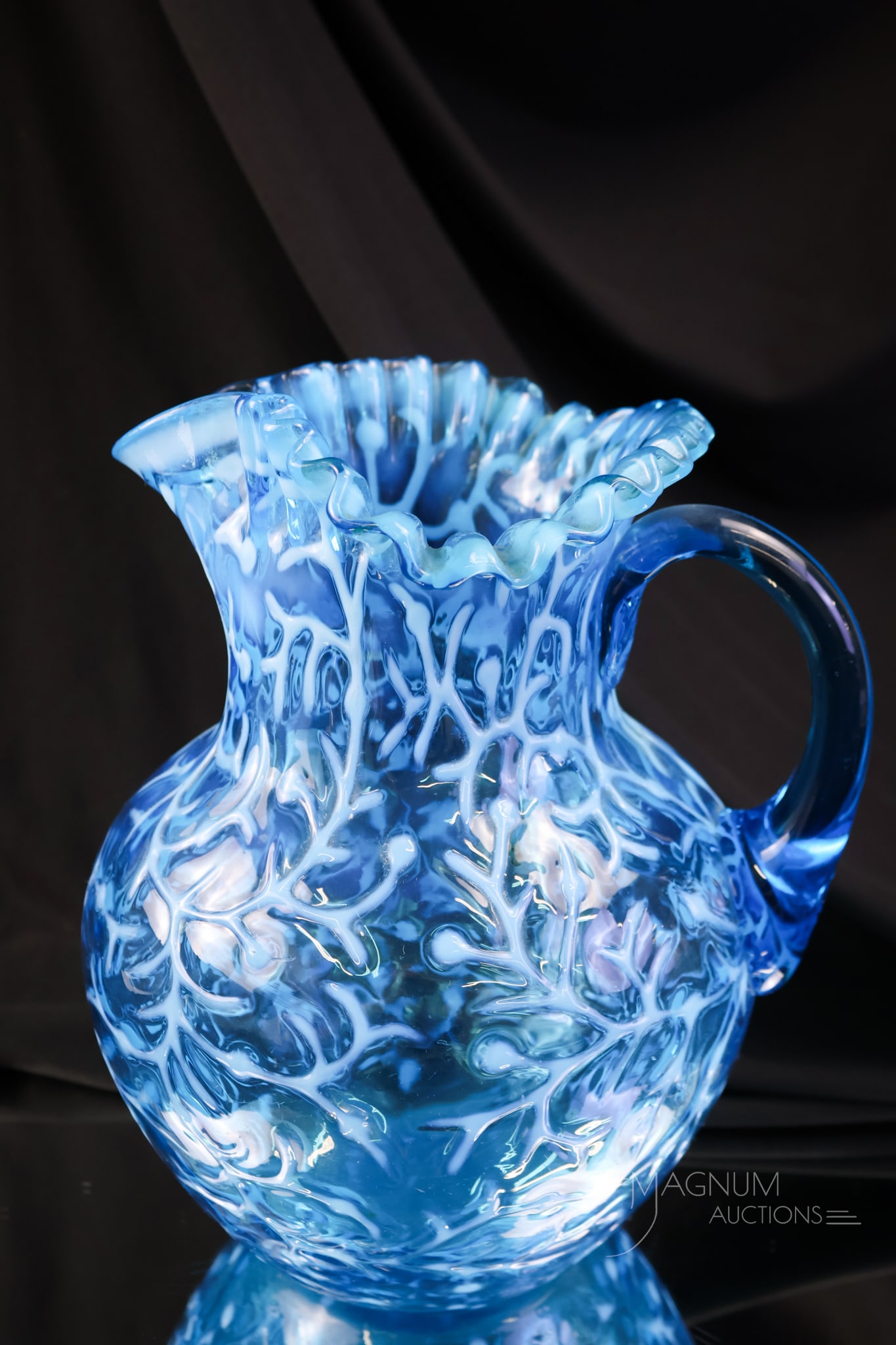 Hobbs Seaweed Victorian Blue Opalescent Glass Water Pitcher (1 of 5)