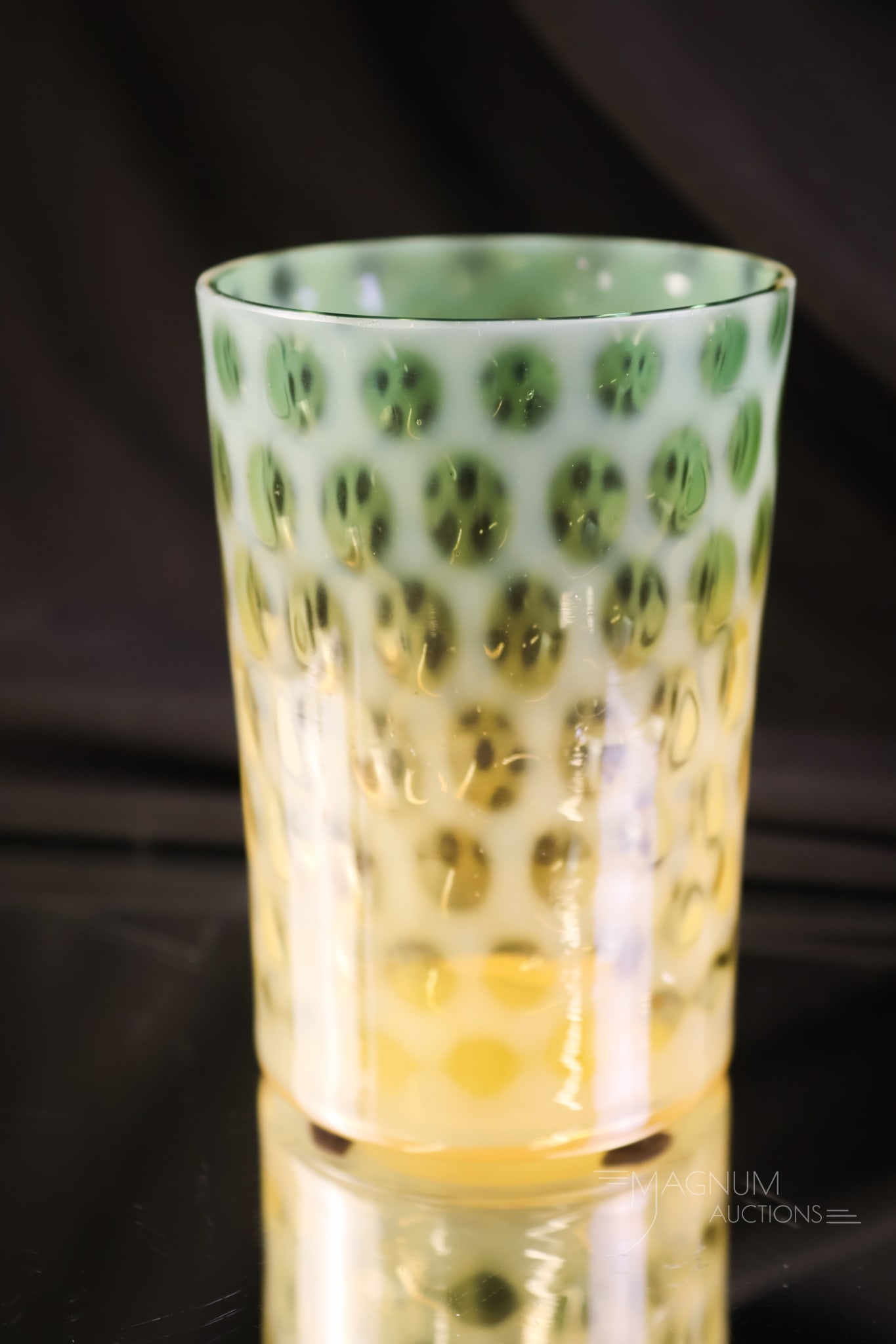 Rare Phoenix Amber Green Opalescent Honeycomb Victorian Glass Tumbler (1 of 4)
