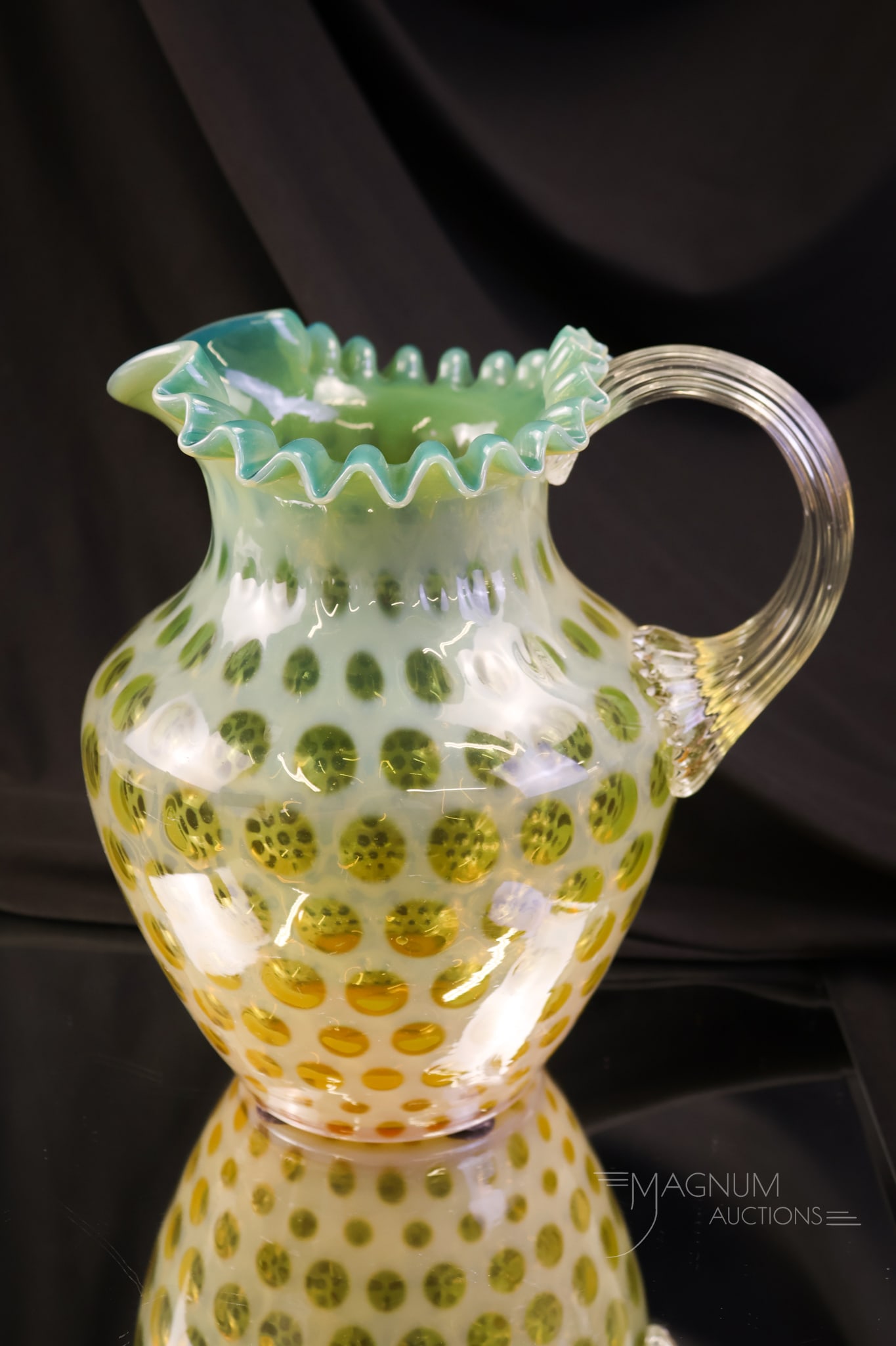 Rare Phoenix Amber Green Opalescent Honeycomb Victorian Glass Water Pitcher (1 of 3)