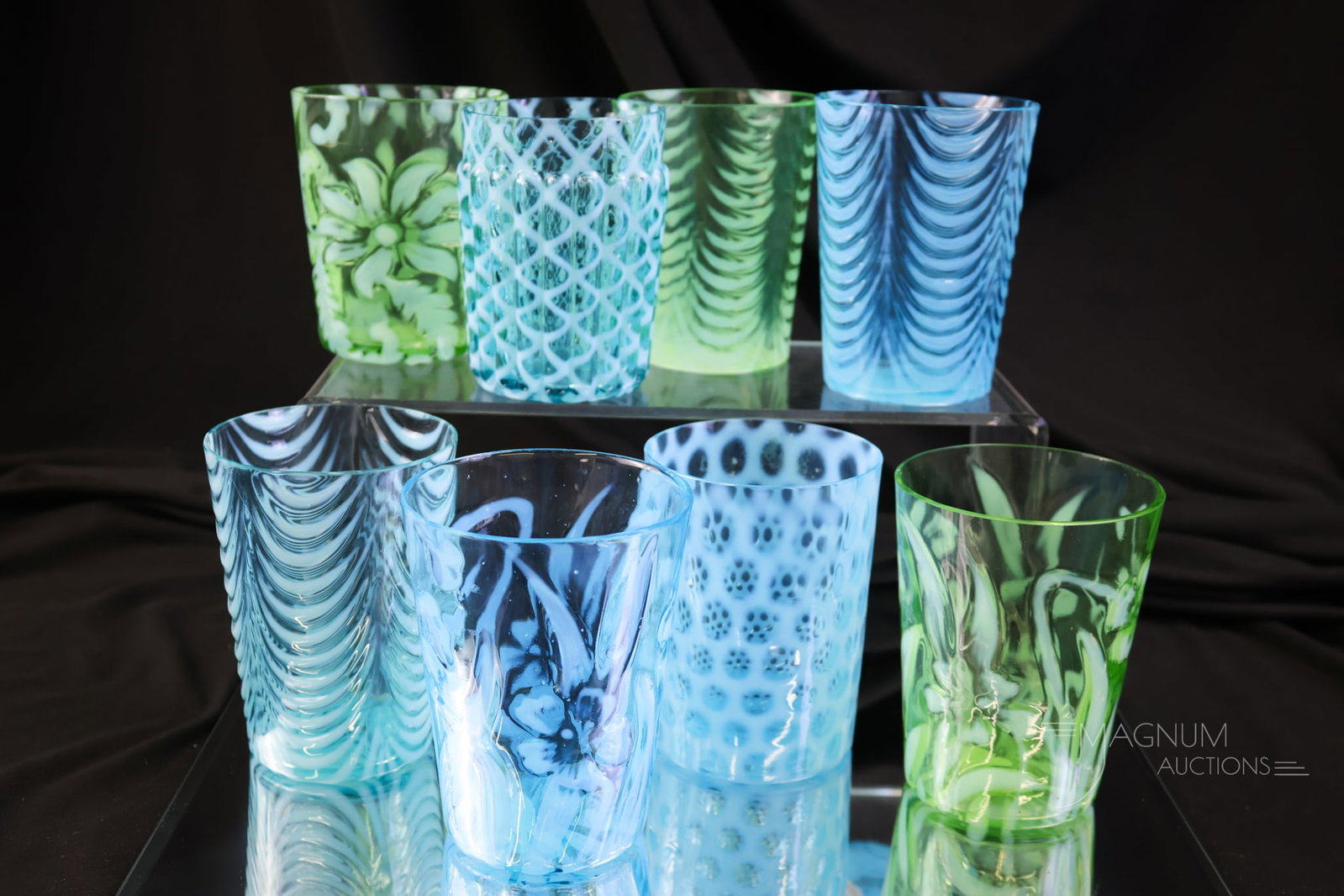 8 pc Lot Victorian Opalescent Glass Tumblers Northwood Hobbs (1 of 9)