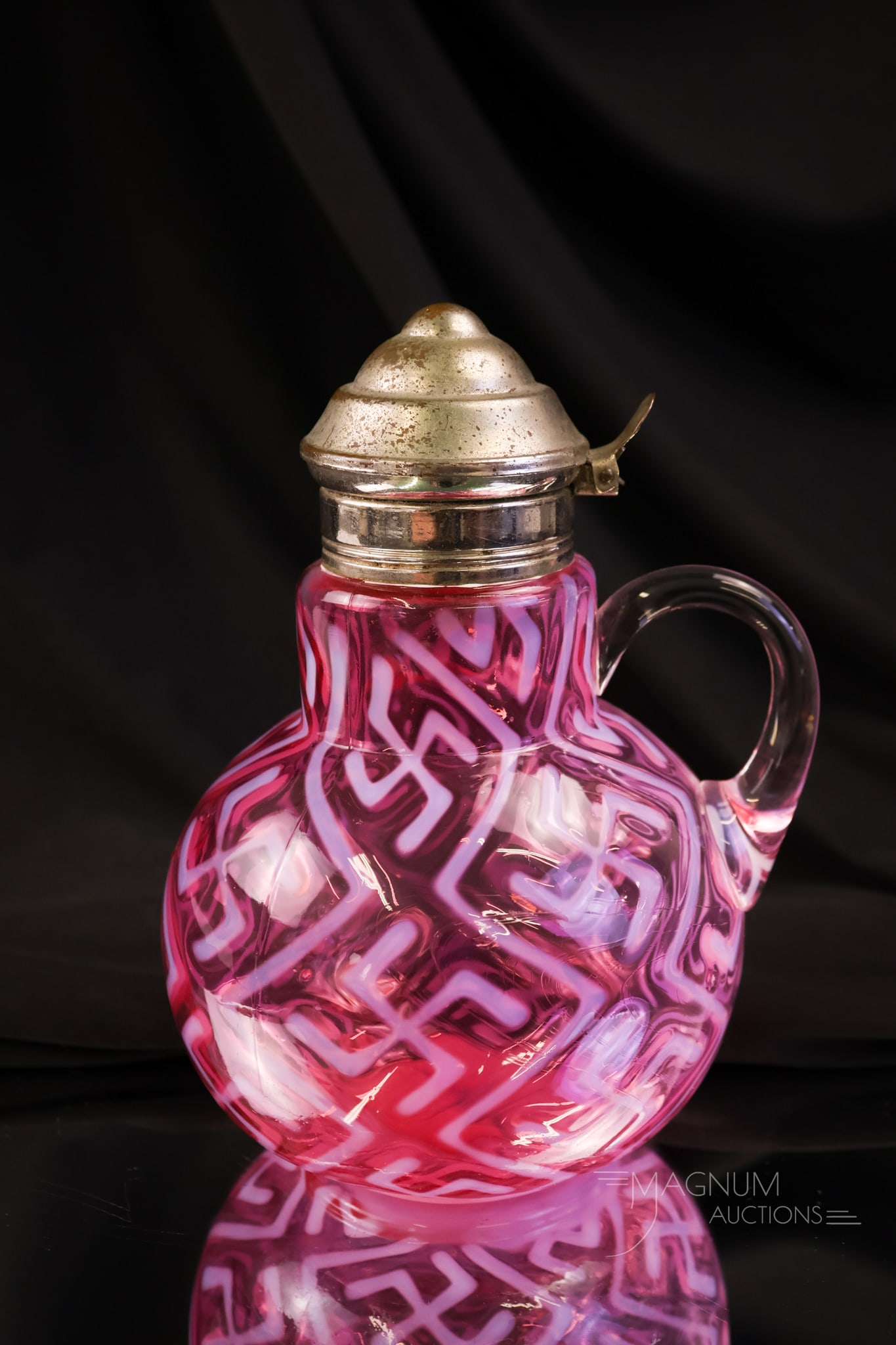 Rare Northwood Cranberry Opalescent Swastika Victorian Syrup Pitcher (1 of 6)