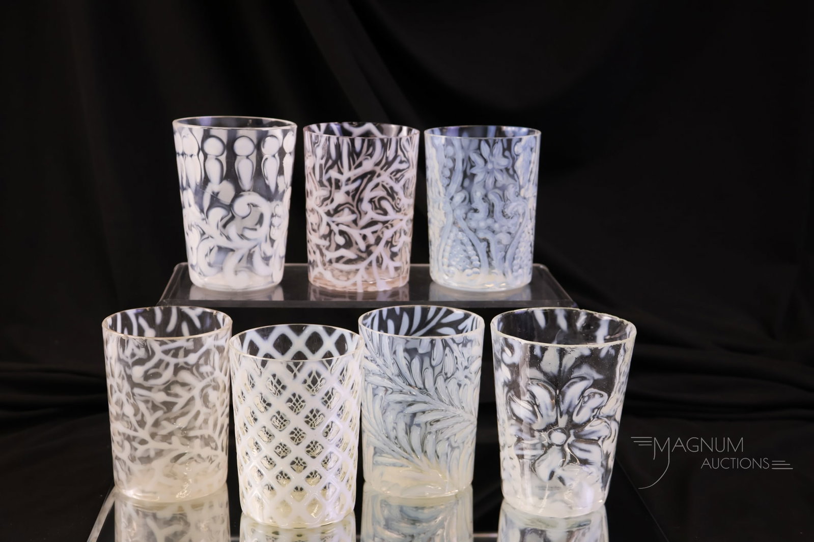 7 pc Lot Victorian Opalescent Glass Tumblers Hobbs Northwood & More (1 of 10)
