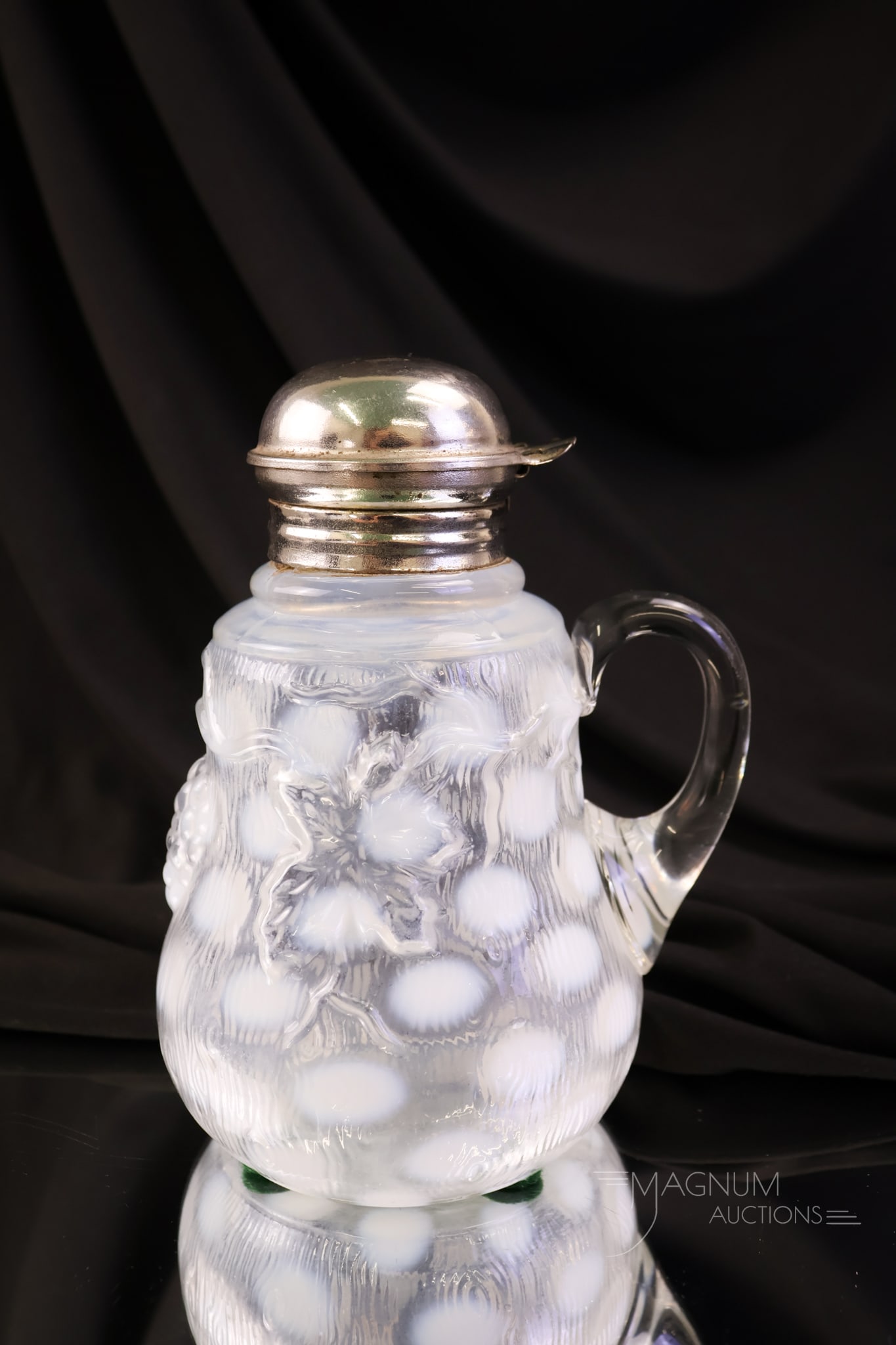 Scarce Northwood Opalescent Victorian Grape & Leaf Syrup Pitcher (1 of 6)