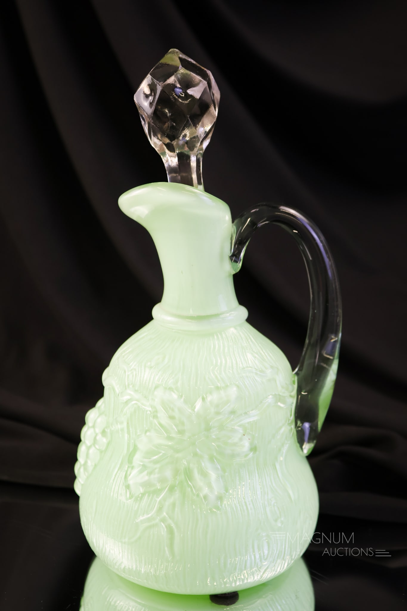 Rare Northwood Green Cased Victorian Glass Grape & Leaf Cruet Uranium (1 of 6)