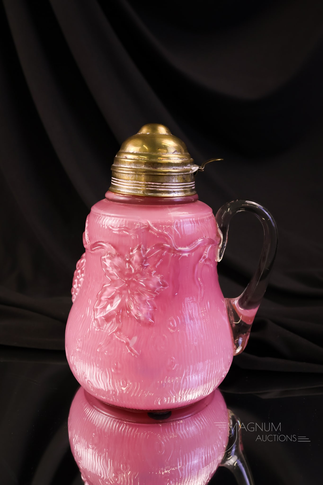 Rare Northwood Grape & Leaf Victorian Pink Cased Syrup Pitcher (1 of 5)